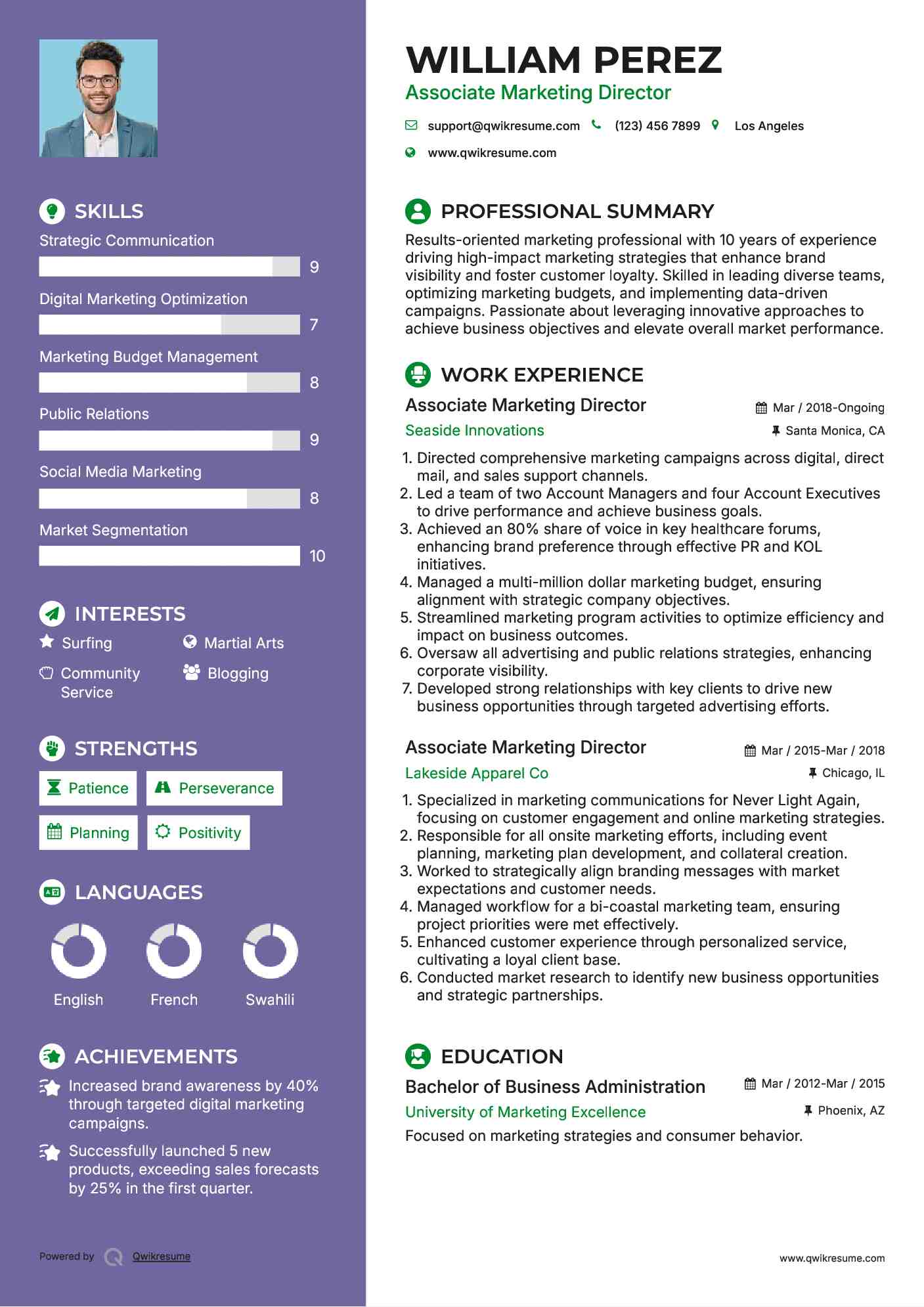 Associate Marketing Director Resume Template
