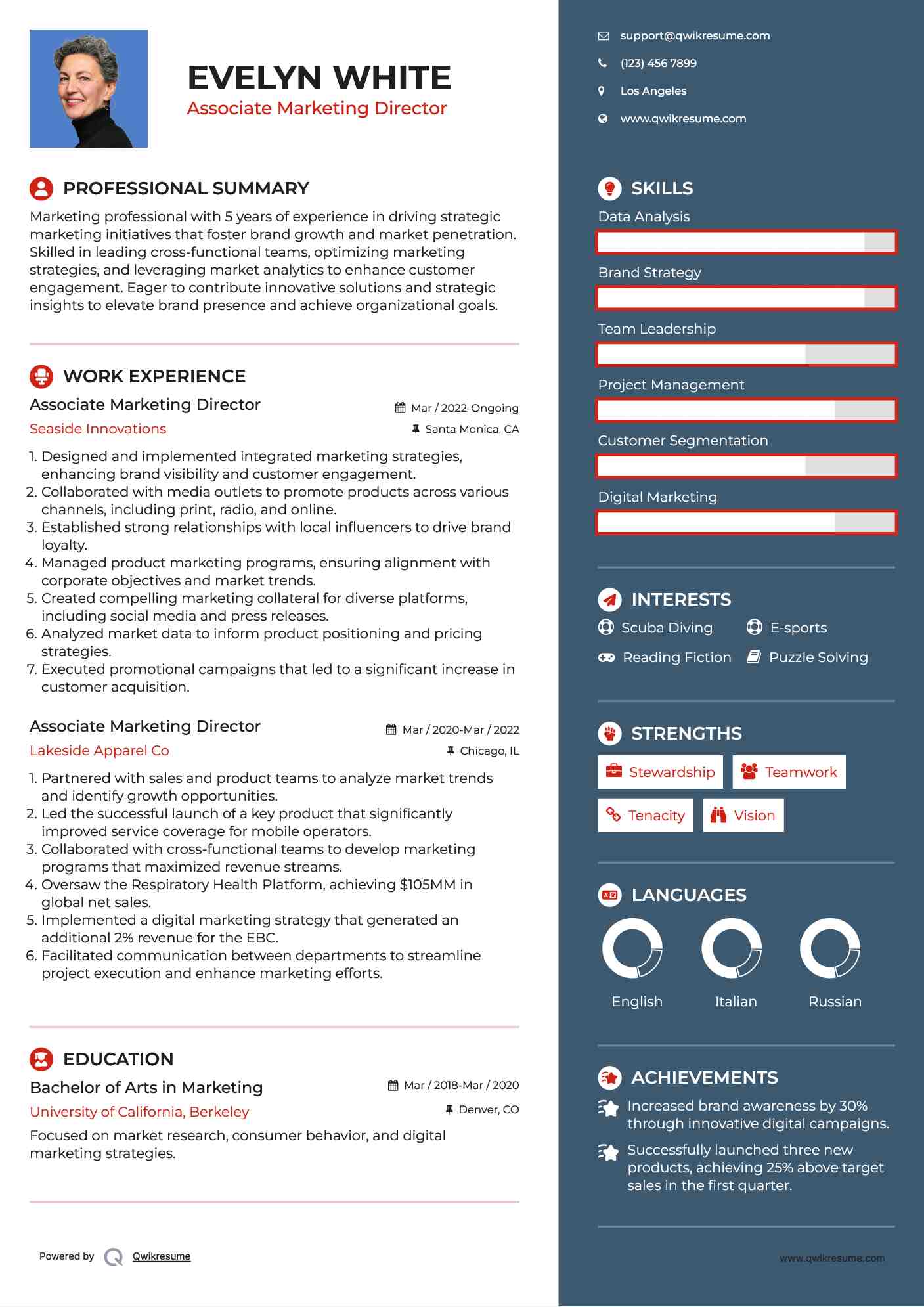 Associate Marketing Director Resume Example