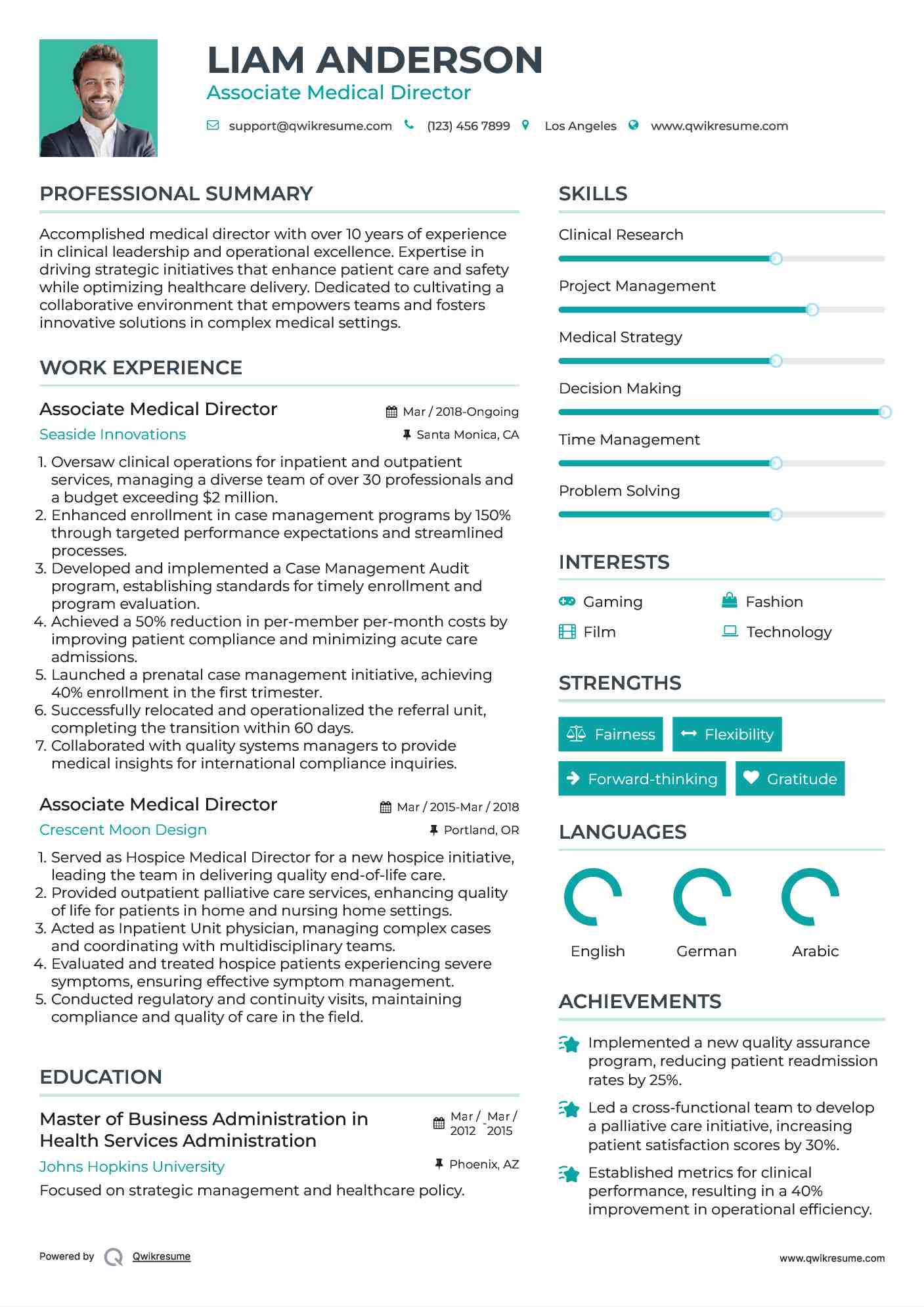 Associate Medical Director Resume Sample