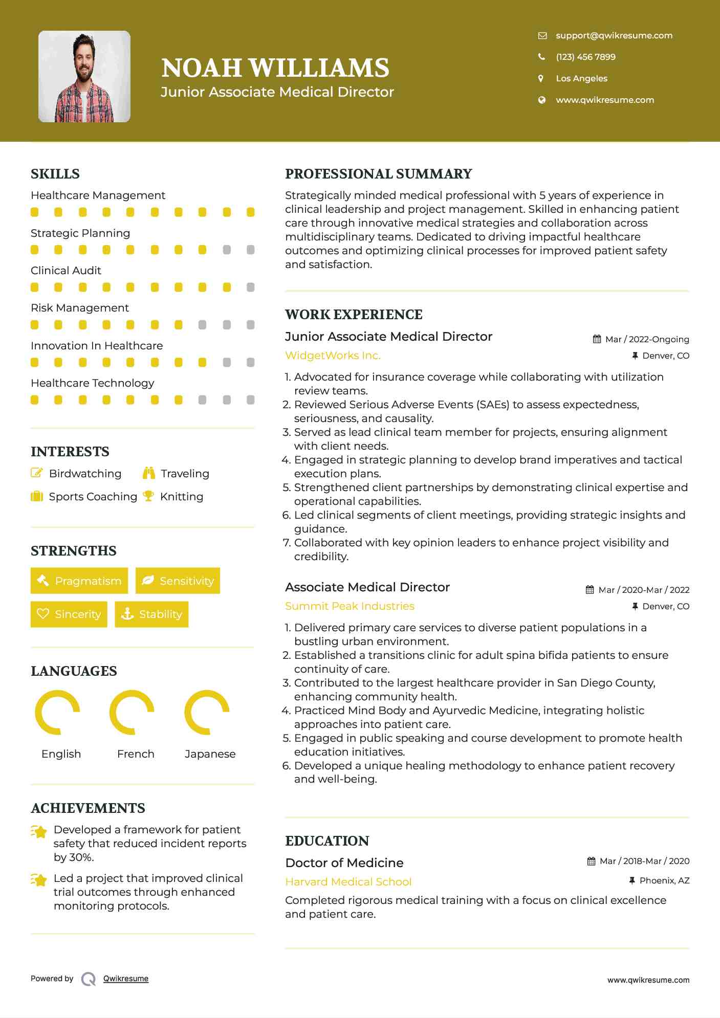 Junior Associate Medical Director Resume Template