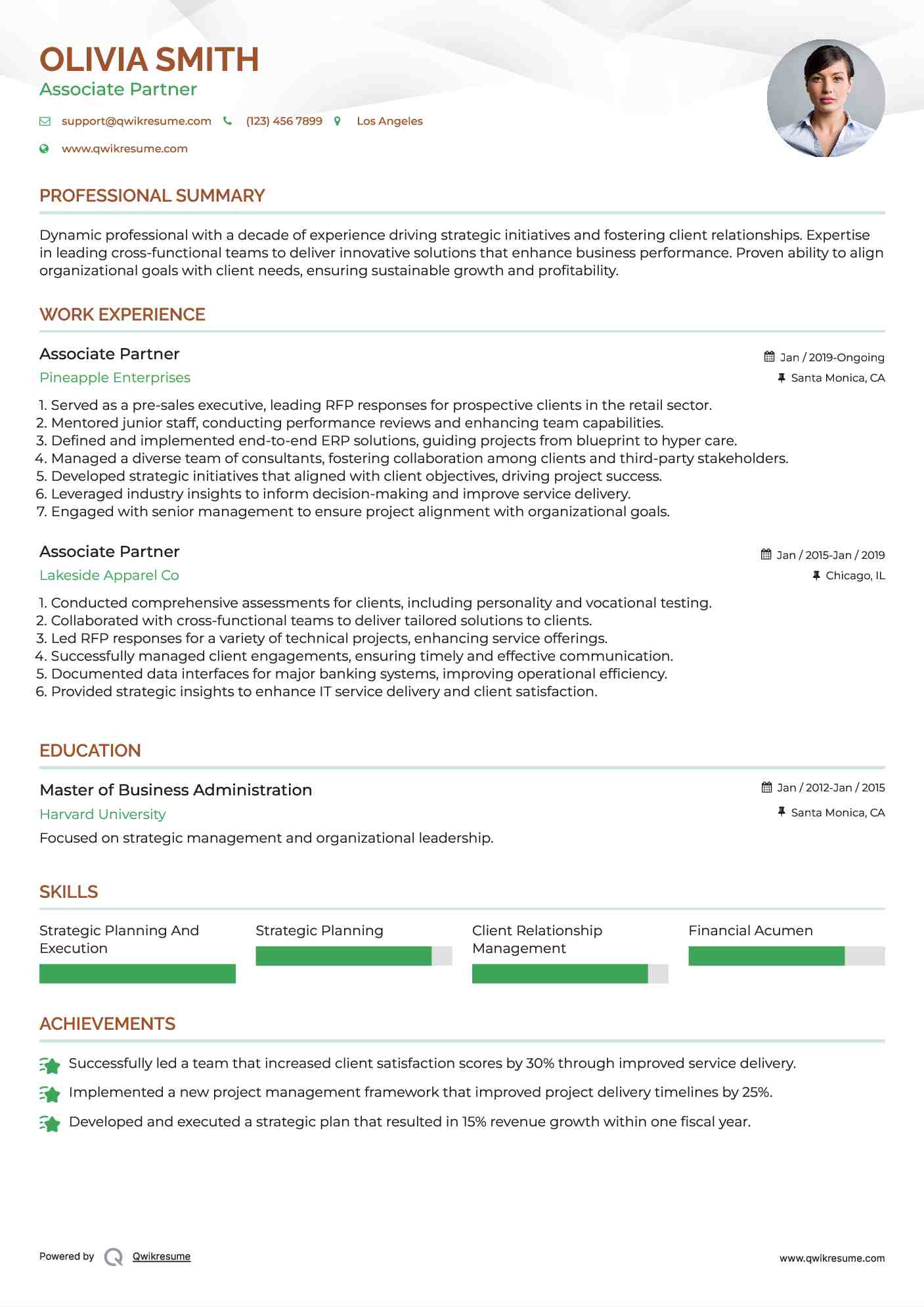 Associate Partner Resume Format