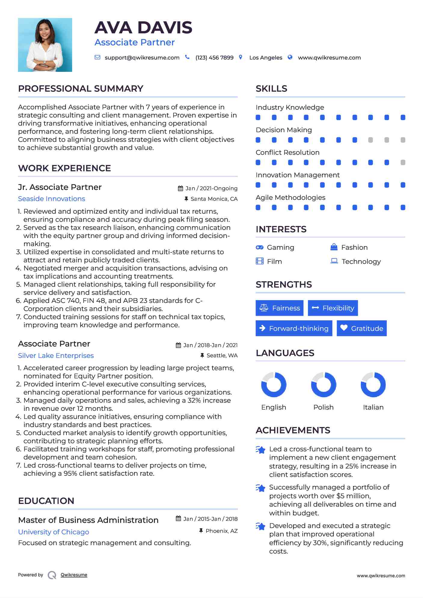 Jr. Associate Partner Resume Example
