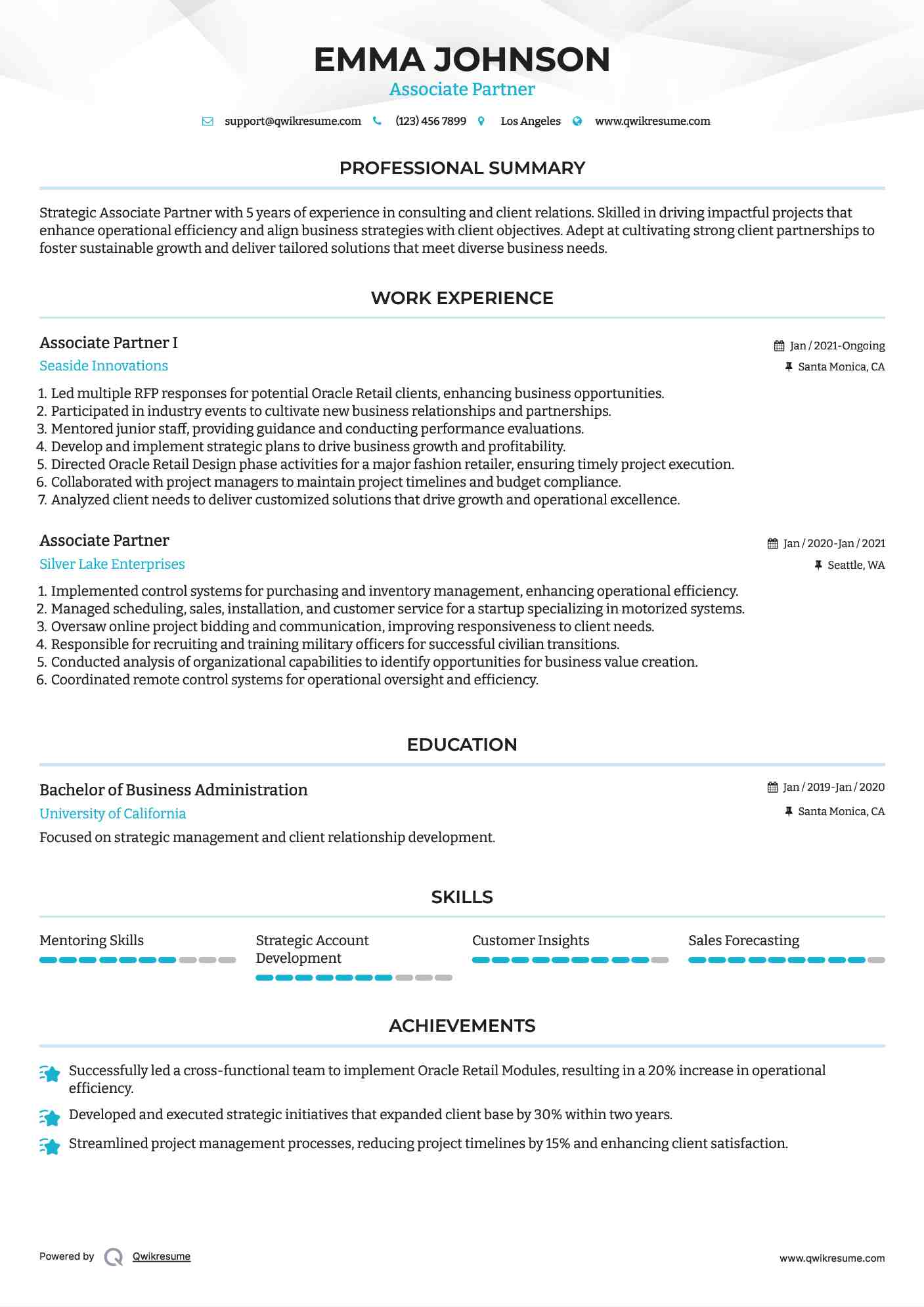 Associate Partner I Resume Model