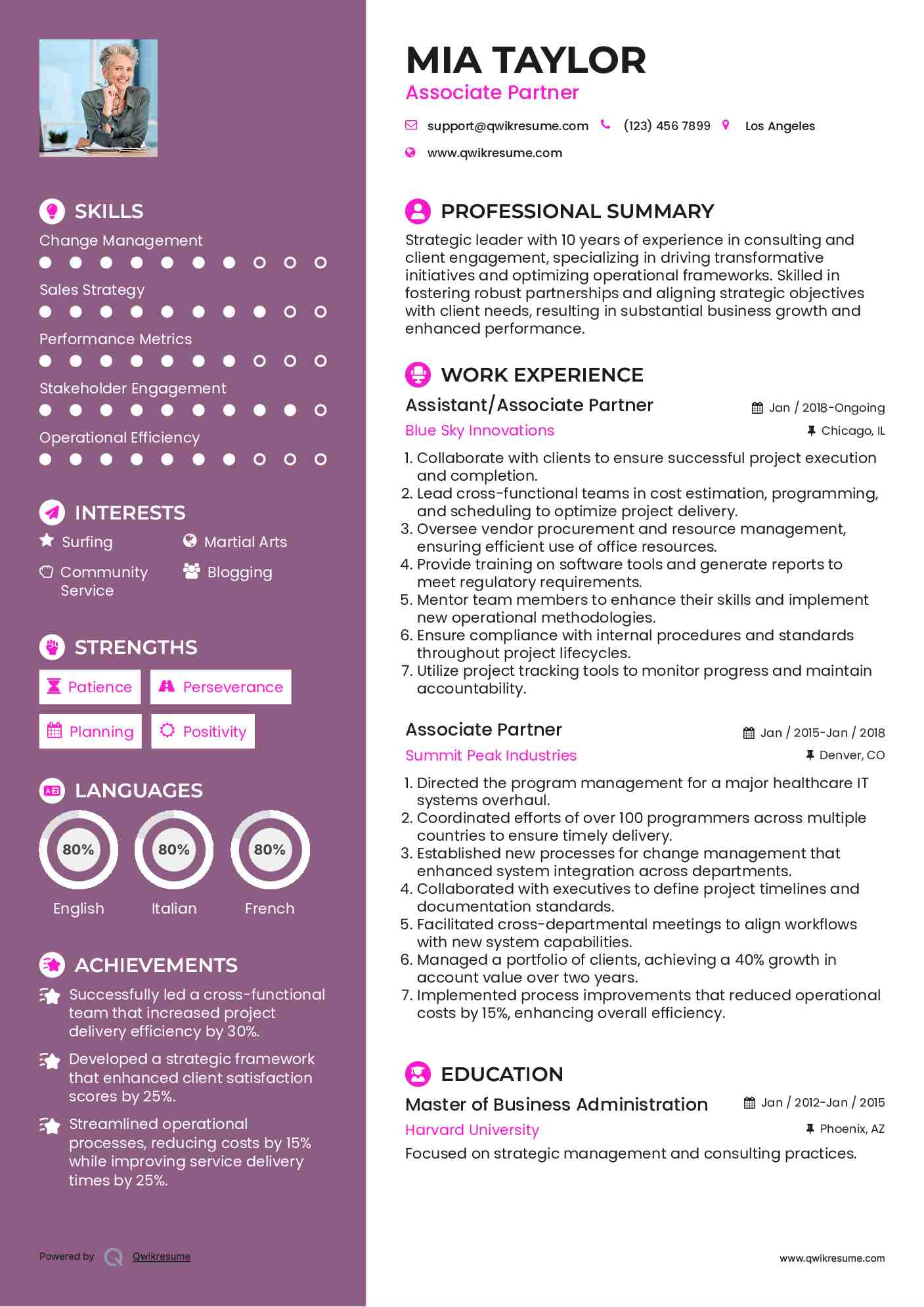 Assistant/Associate Partner Resume Model