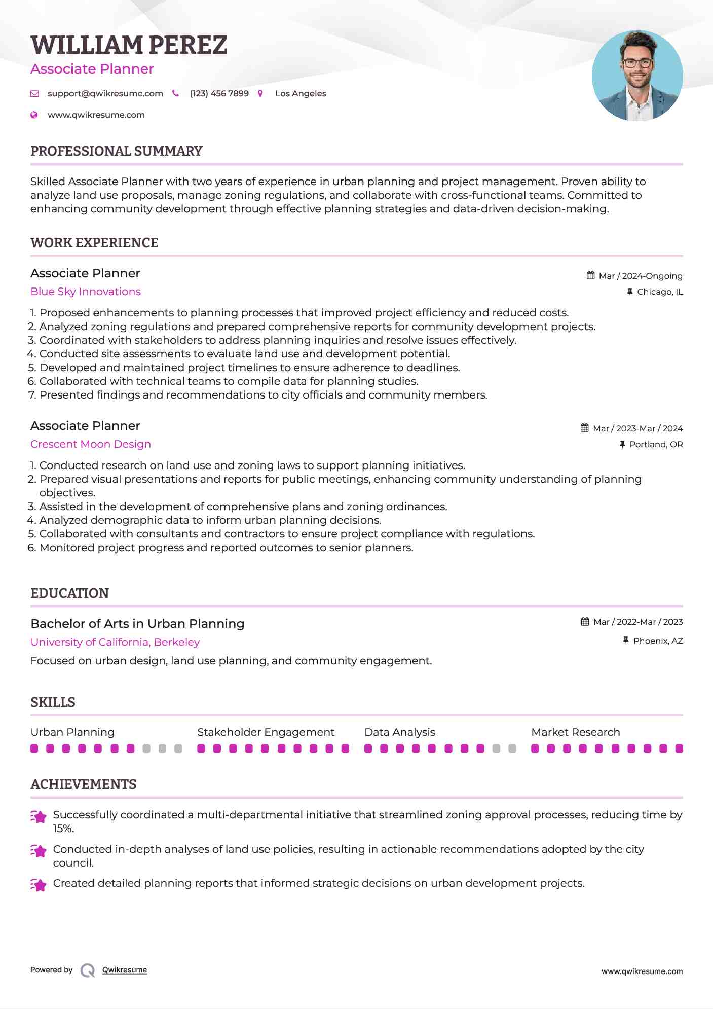 Associate Planner Resume Format