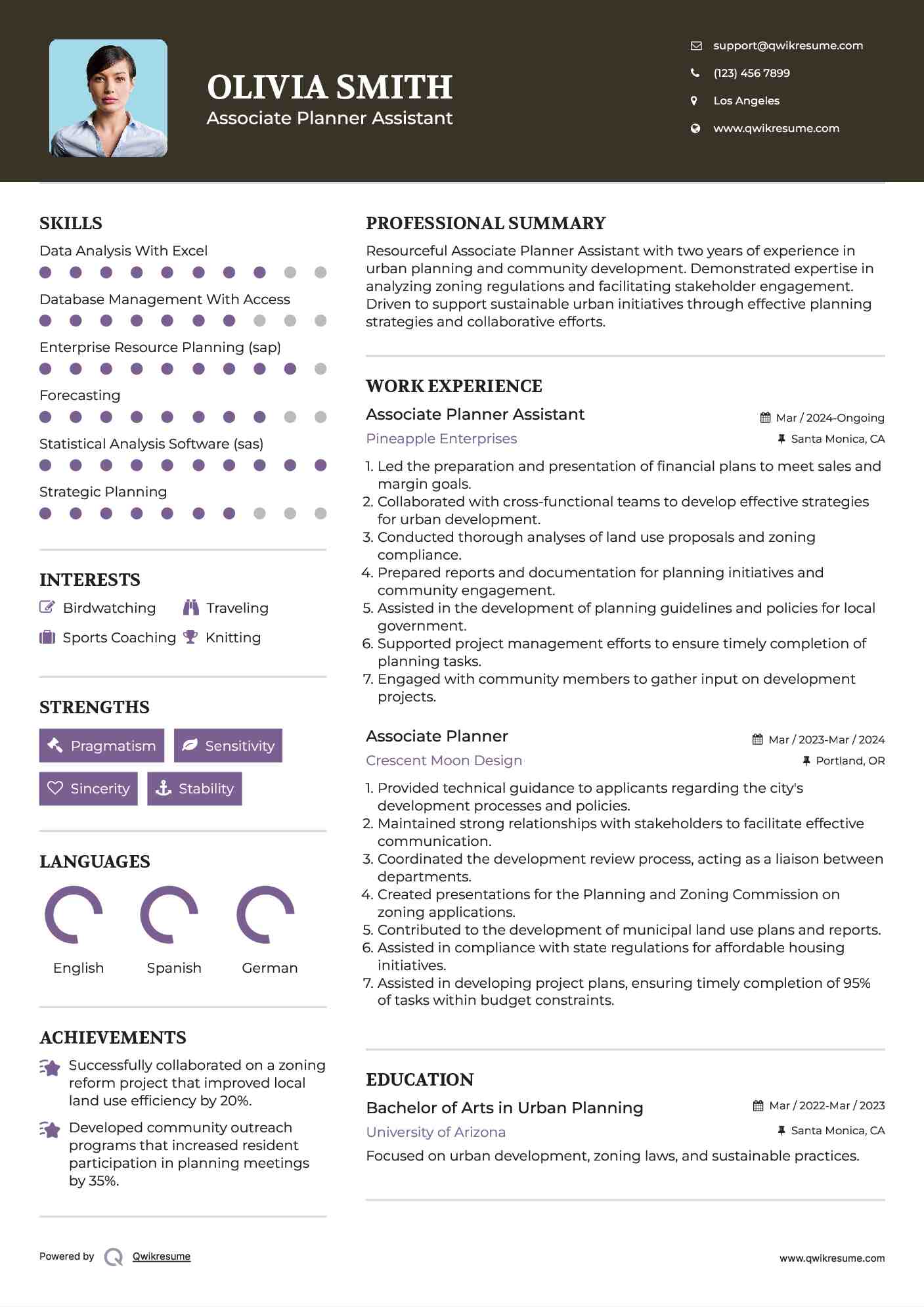 Associate Planner Assistant Resume Sample