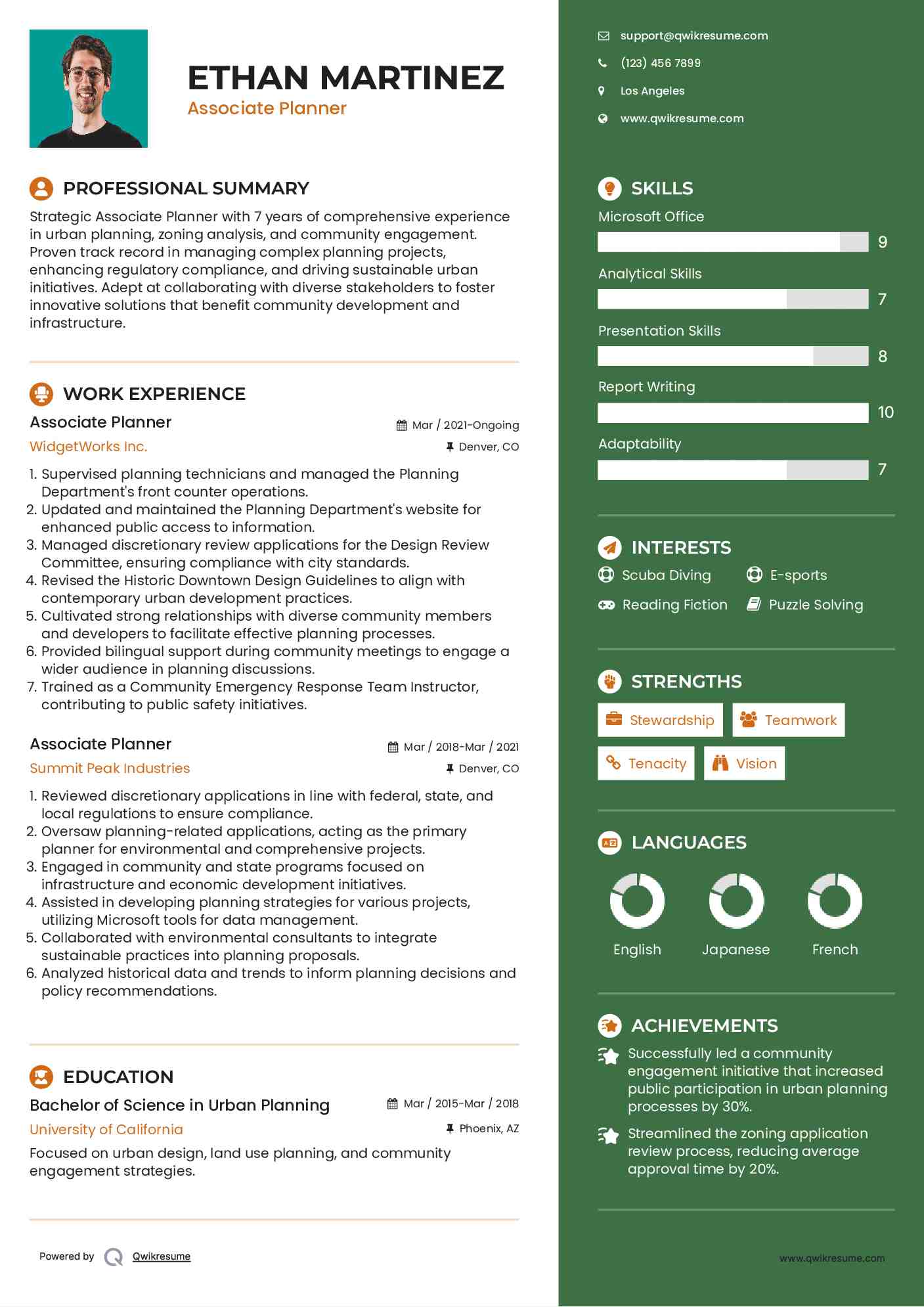 Associate Planner Resume Samples QwikResume