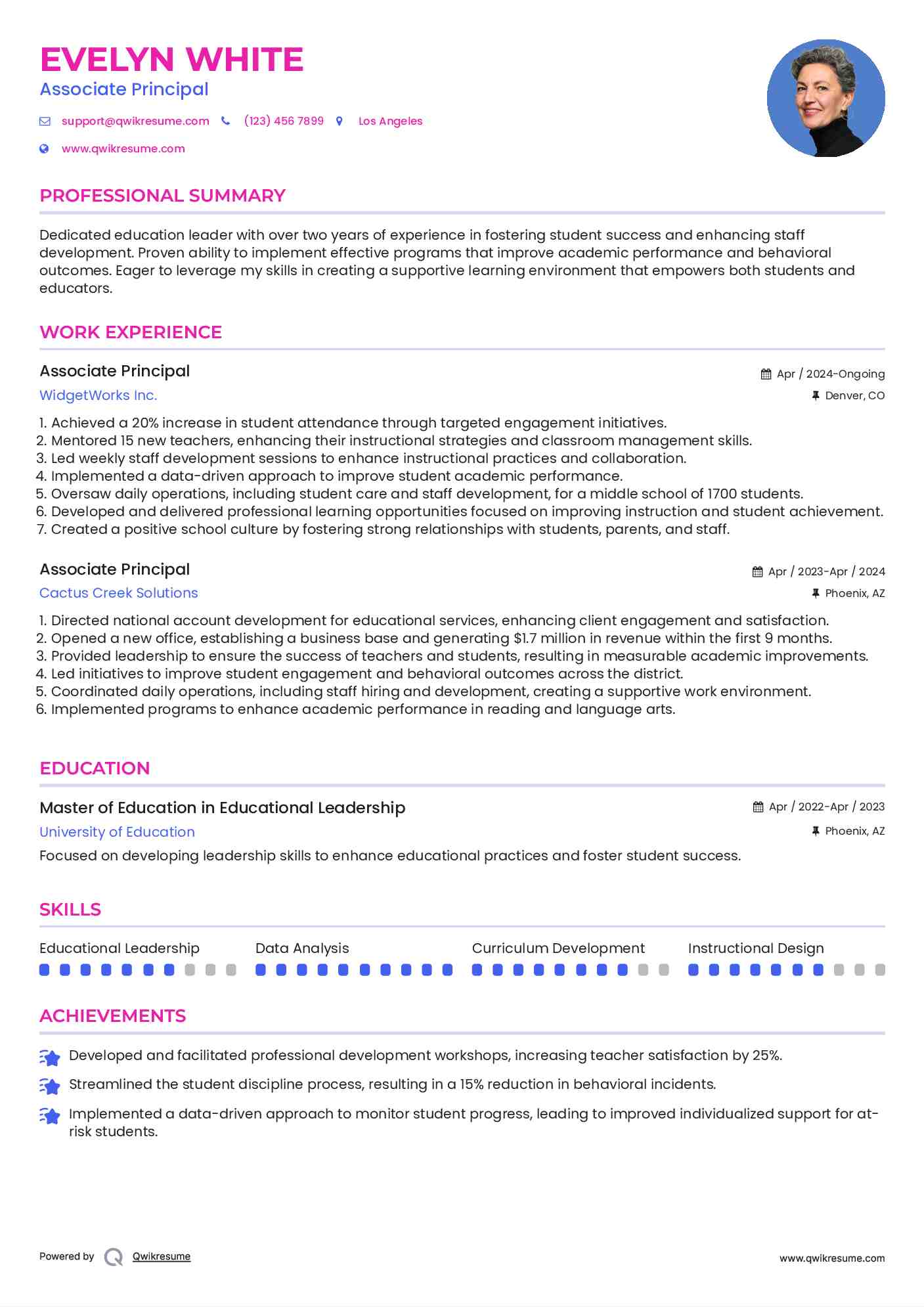 Associate Principal Resume Format
