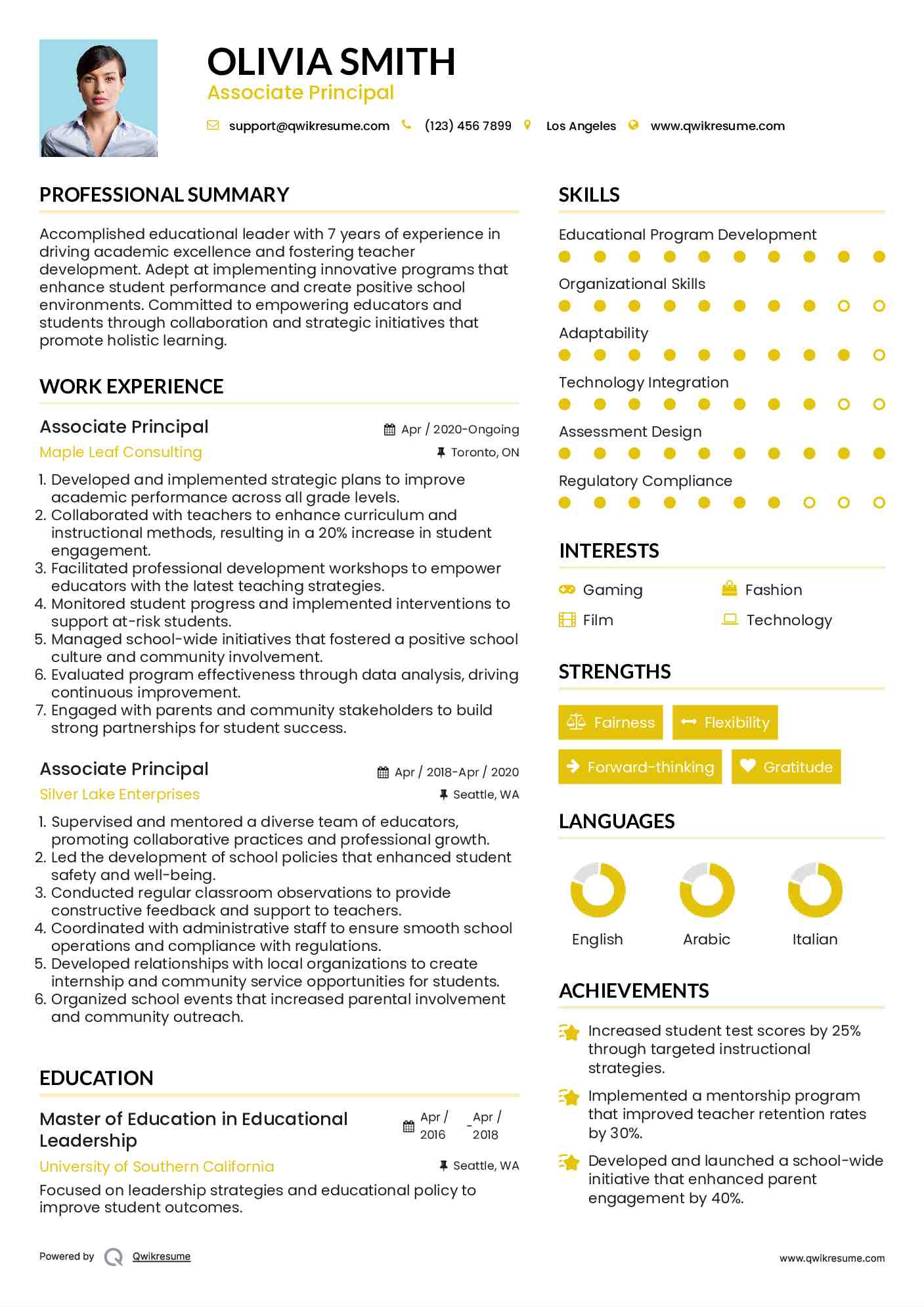 Associate Principal Resume Sample