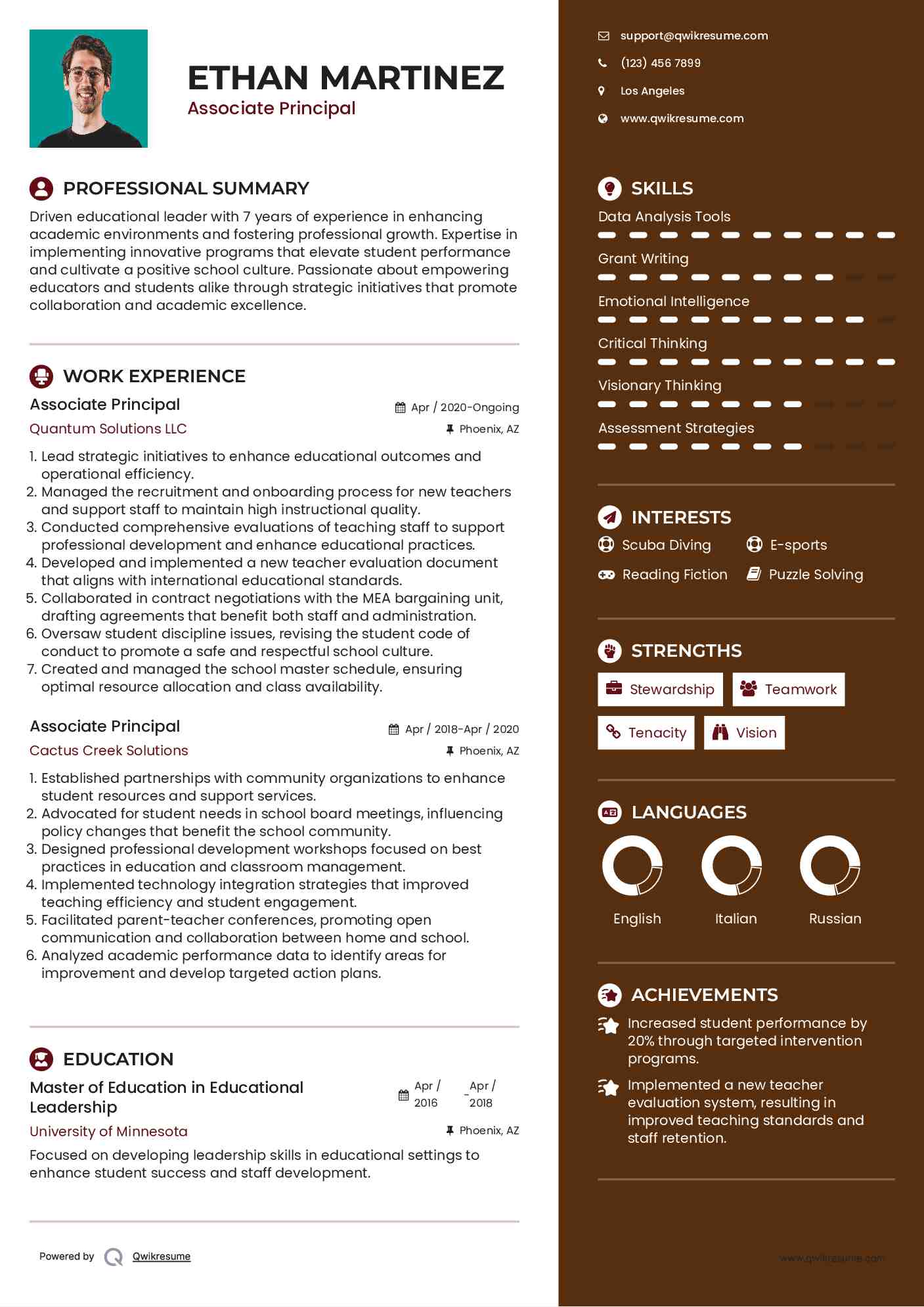 Associate Principal Resume Sample