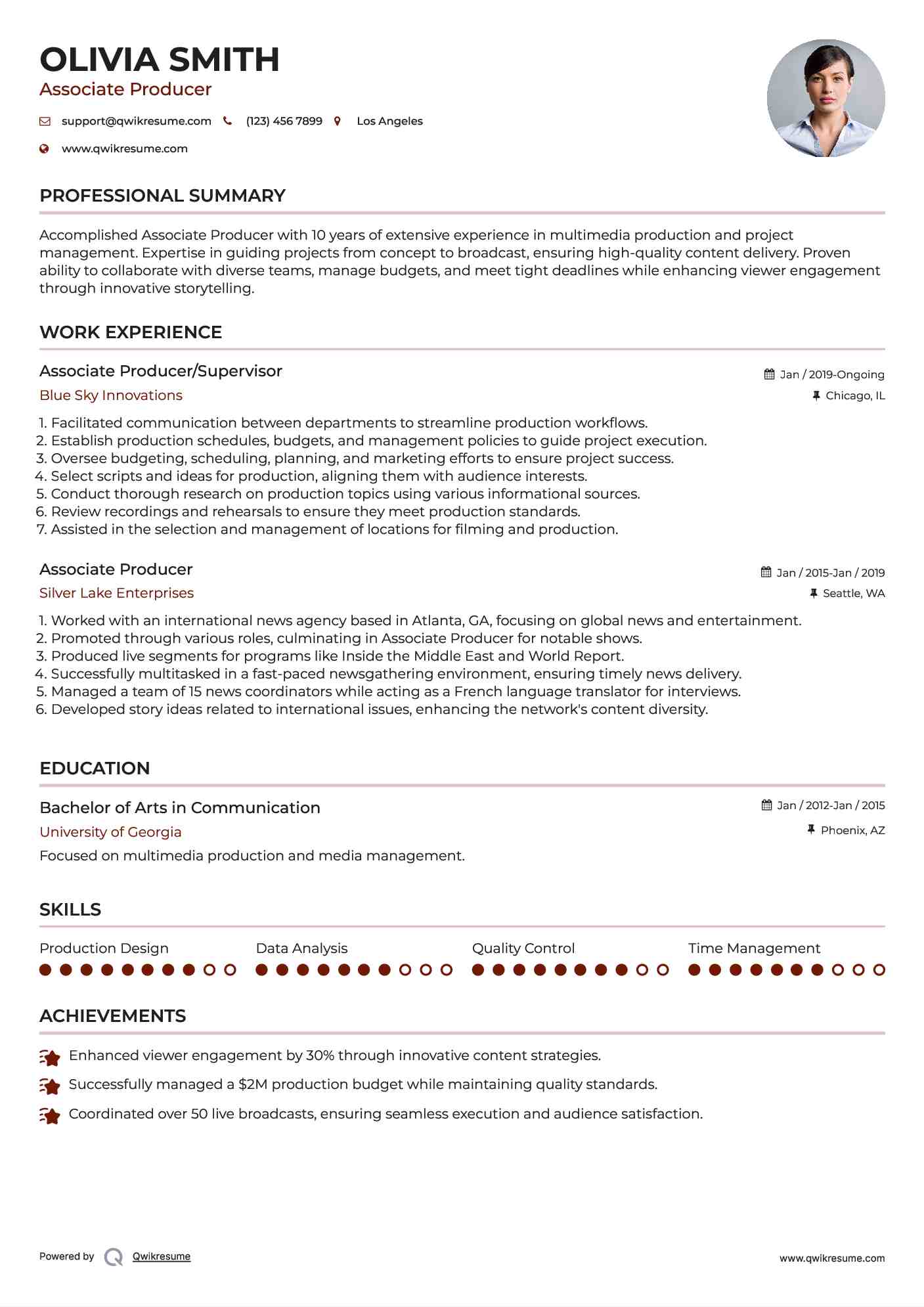 Associate Producer/Supervisor Resume Template