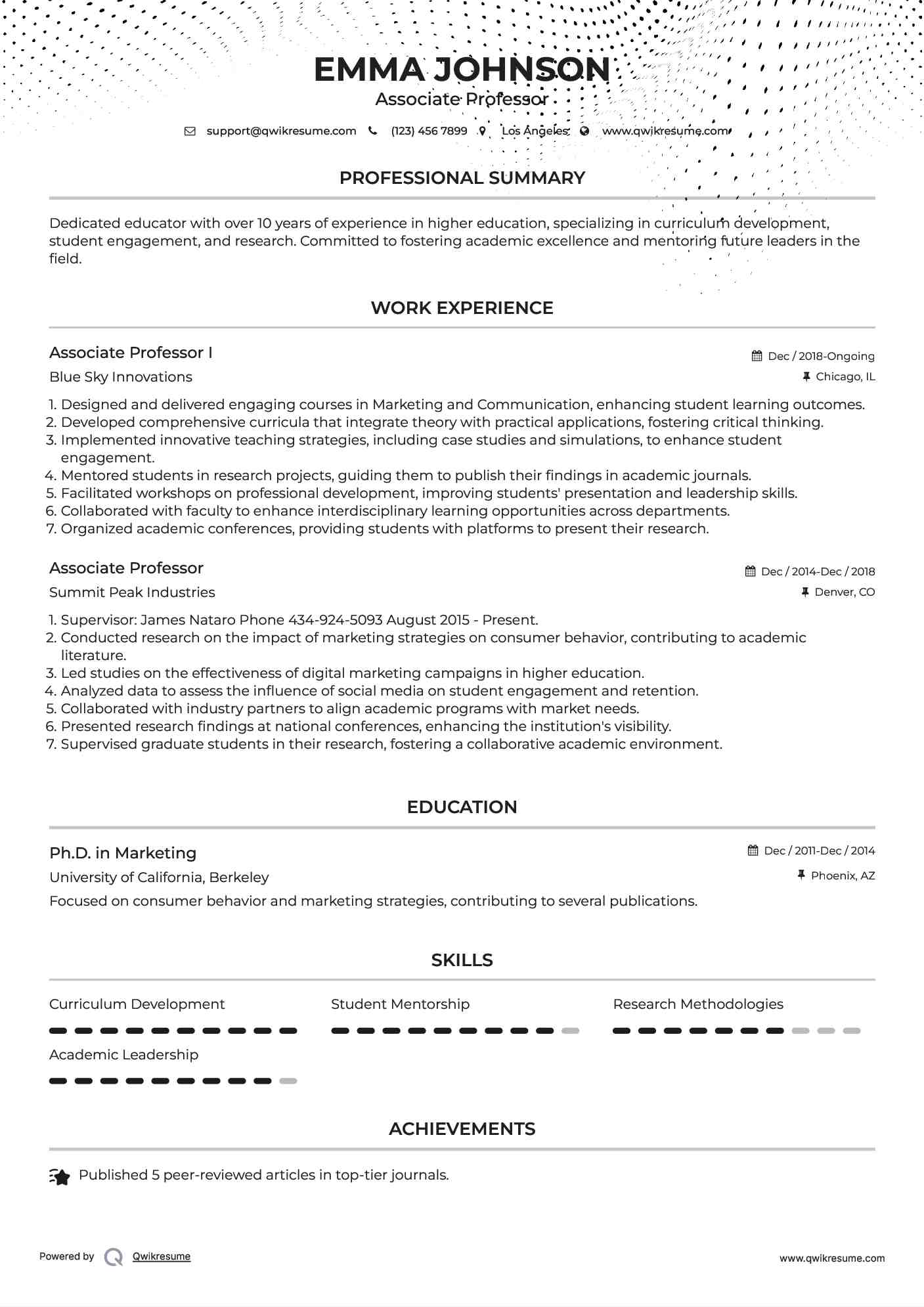Associate Professor I Resume Sample