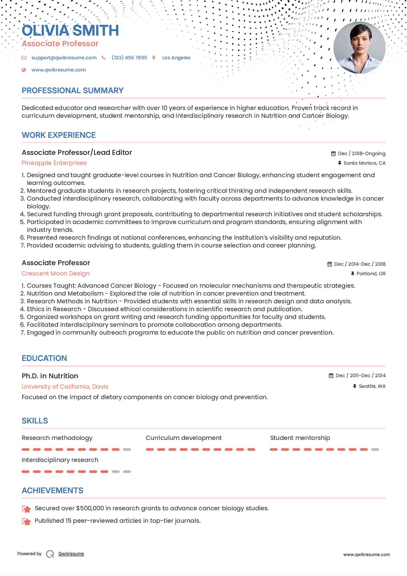 Associate Professor/Lead Editor Resume Model