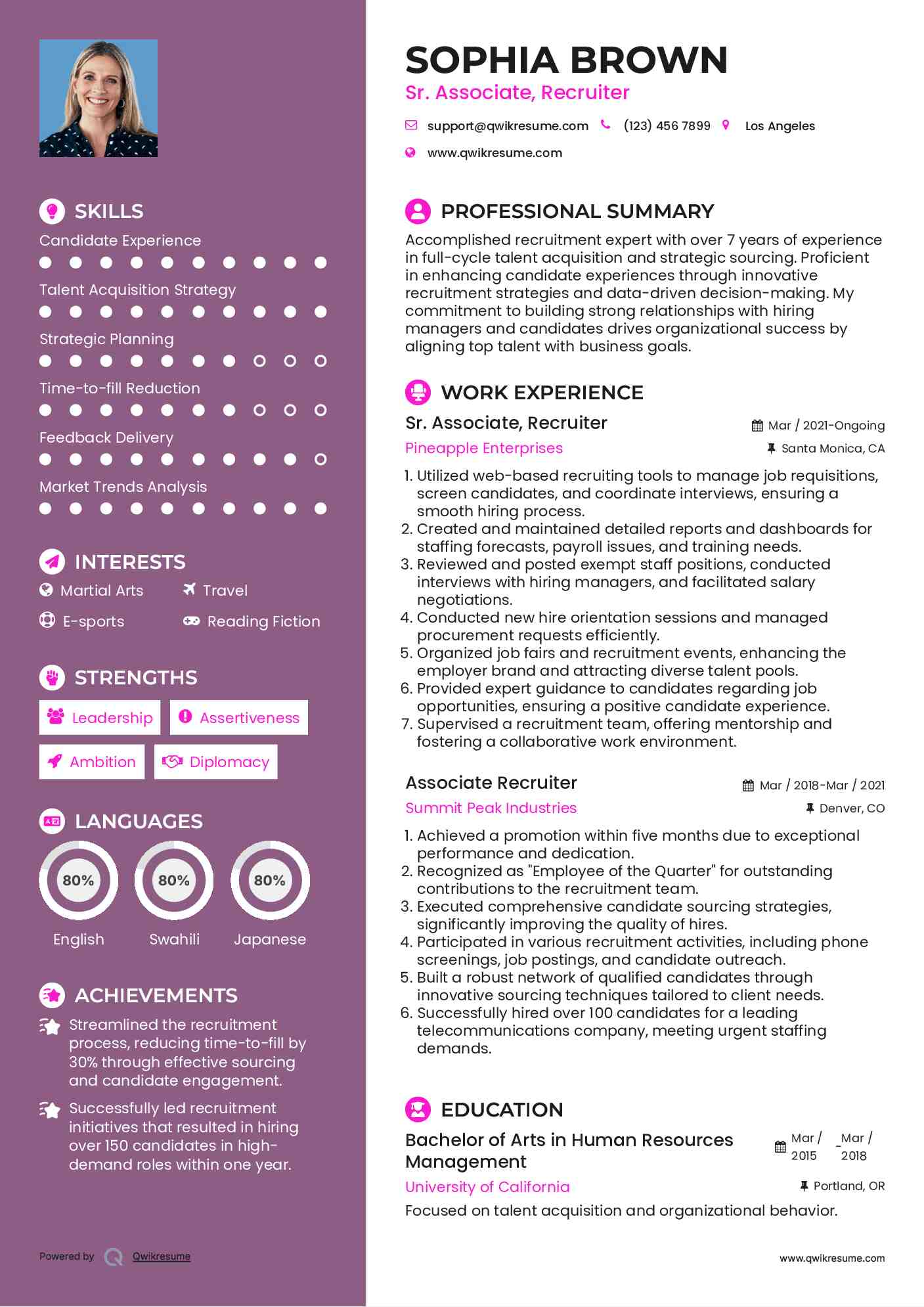 Sr. Associate, Recruiter
 Resume Format