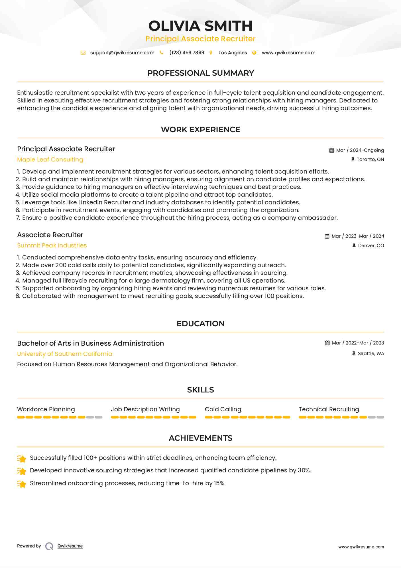 Principal Associate Recruiter  Resume Format