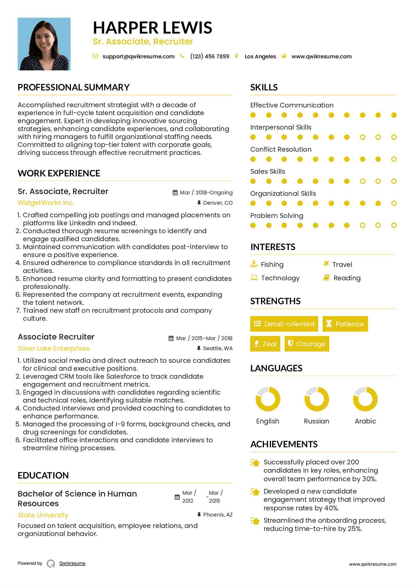 Sr. Associate, Recruiter
 Resume Sample