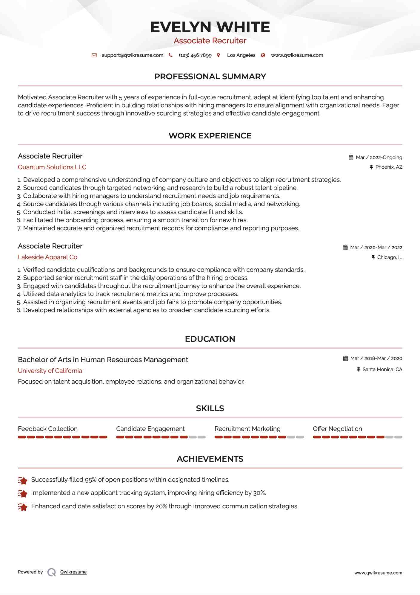 Associate Recruiter Resume Format