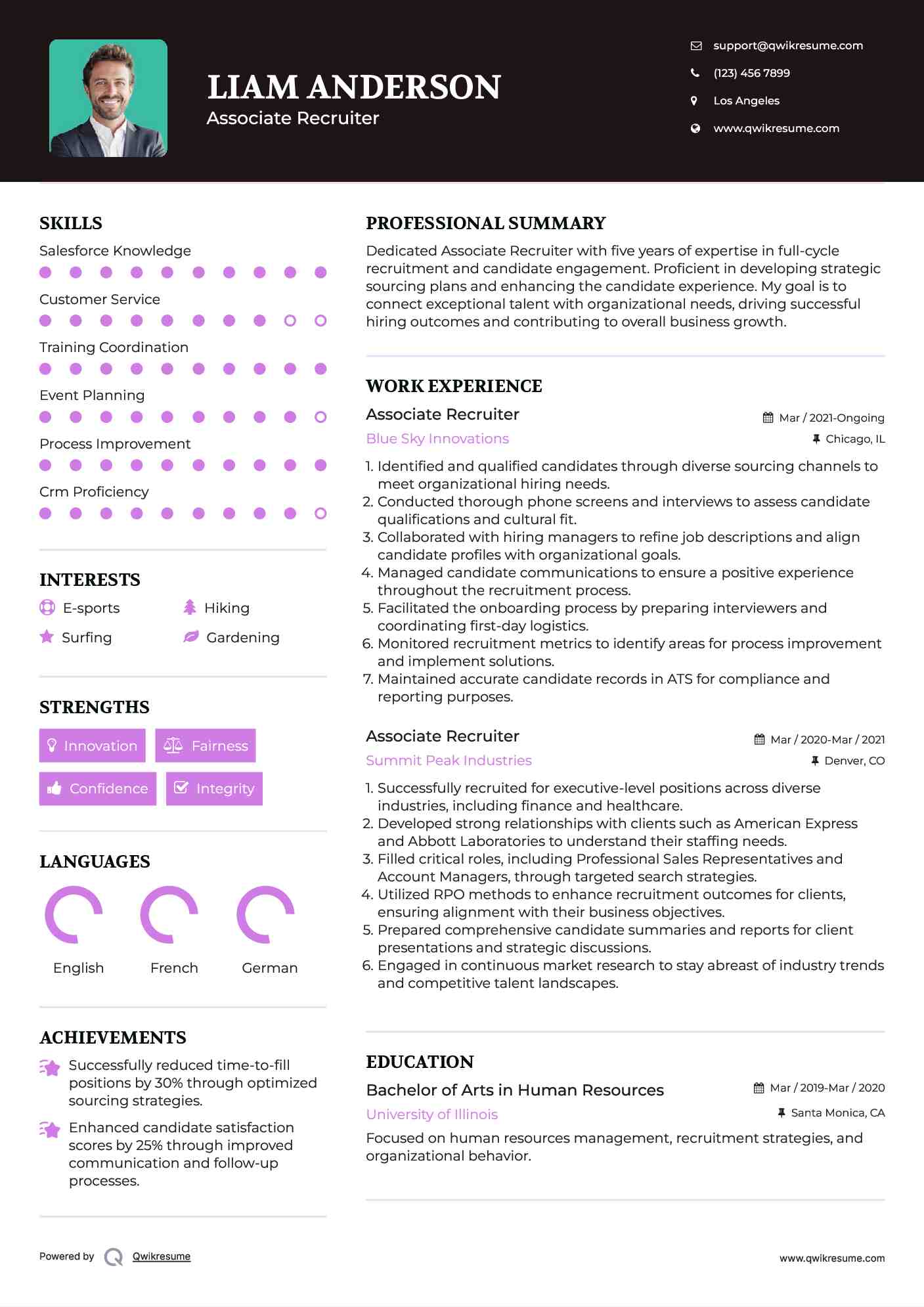 Associate Recruiter Resume Sample