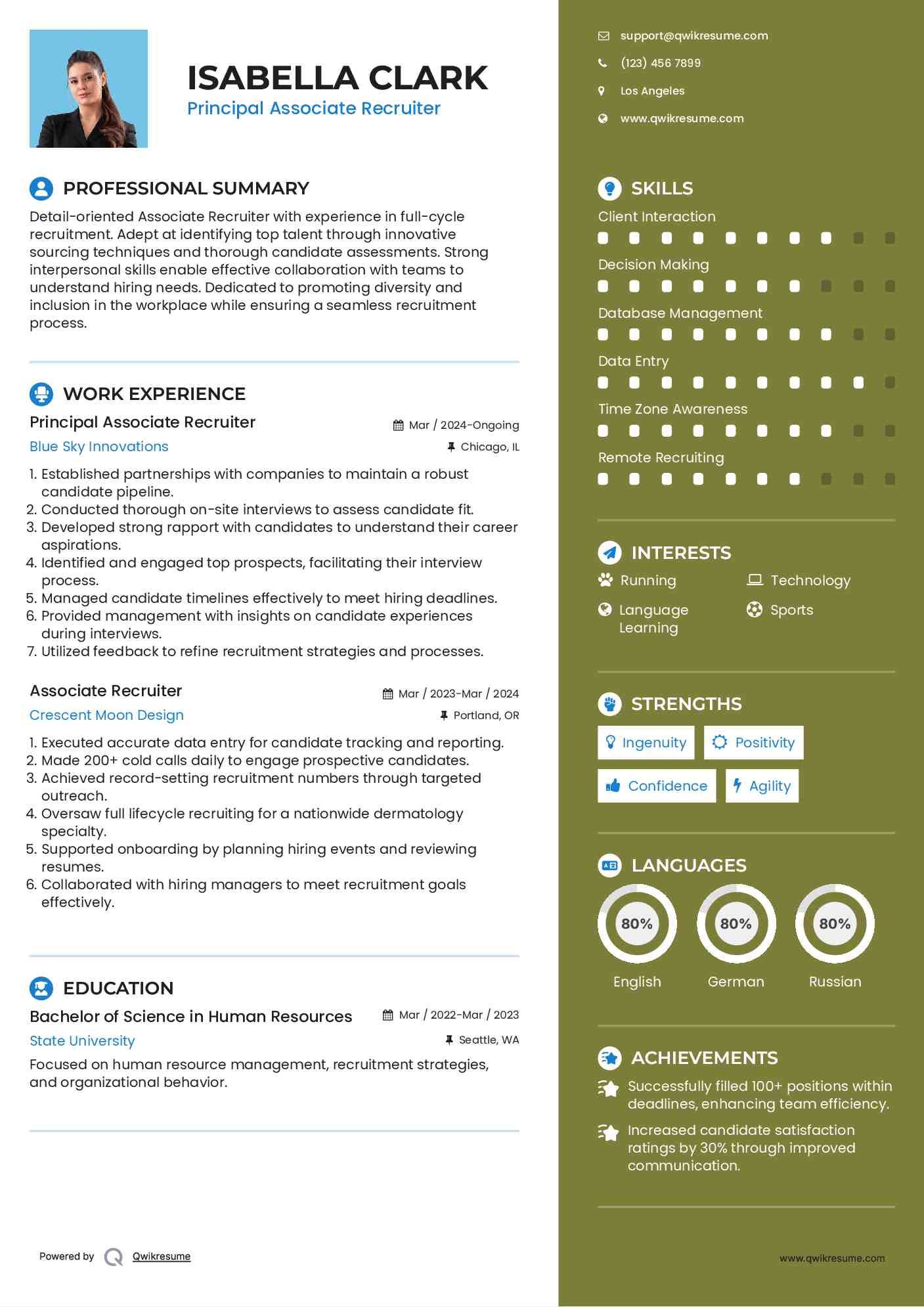 Principal Associate Recruiter  Resume Format