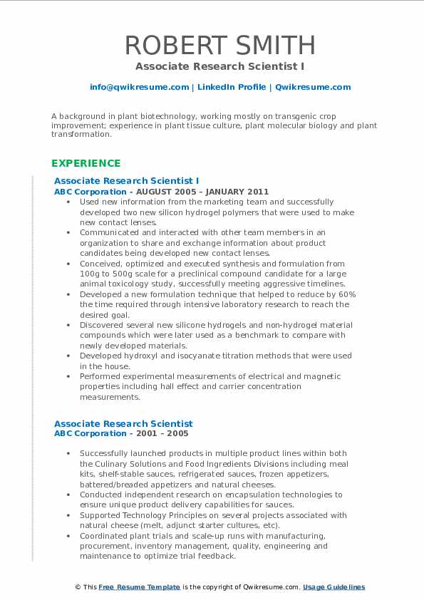 Associate Research Scientist Resume - Associate Research Scientist 1572943925 Pdf 