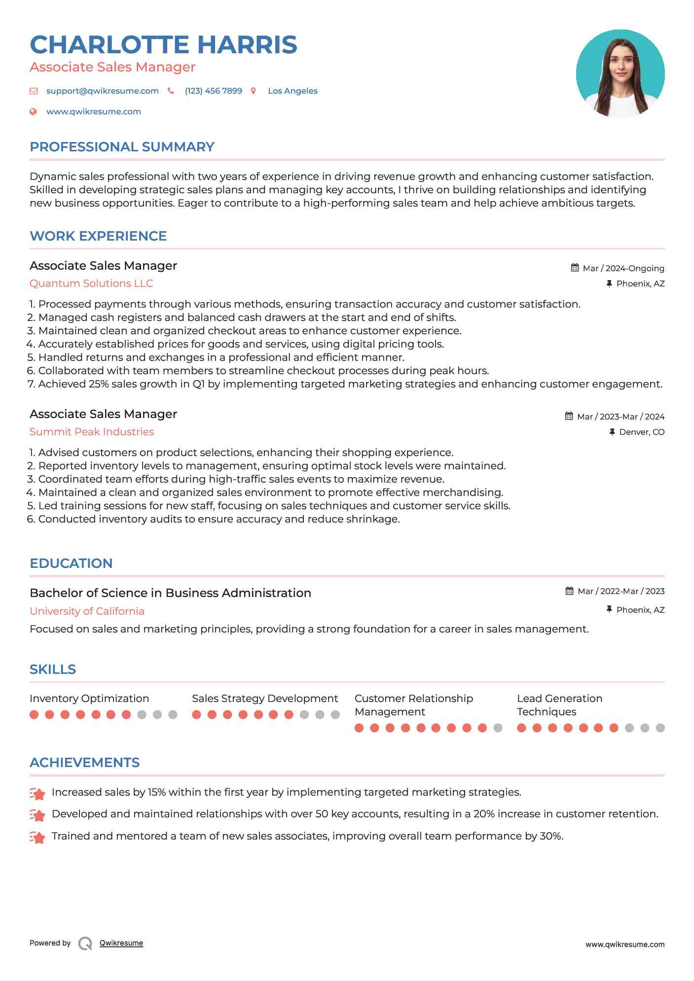Associate Sales Manager Resume Template