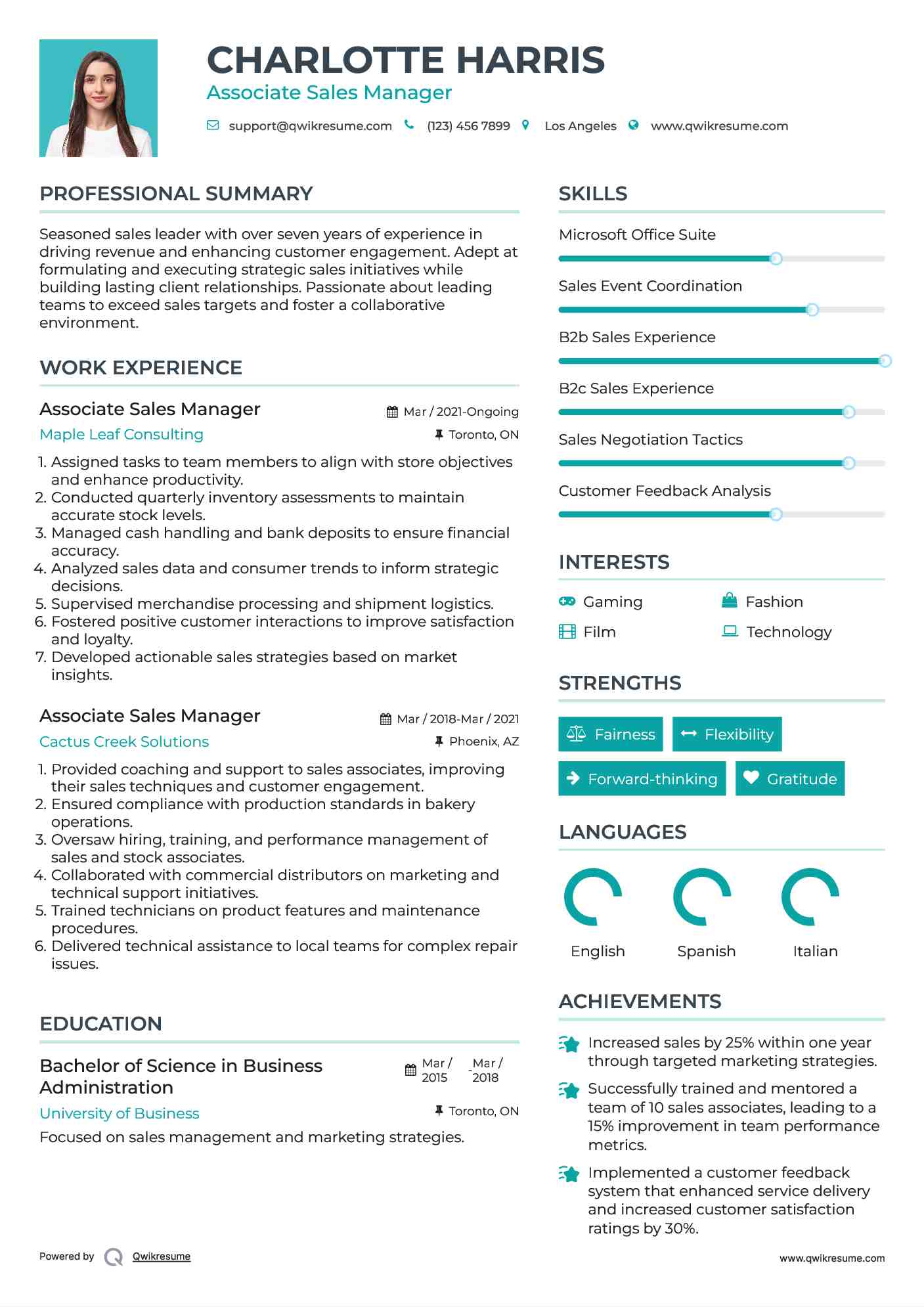 Associate Sales Manager Resume Sample