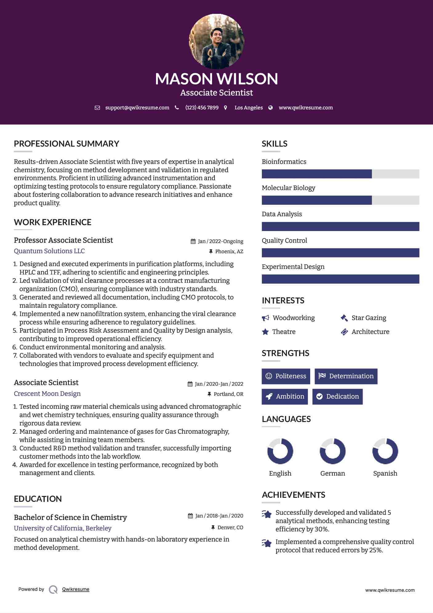 Professor Associate Scientist Resume Sample