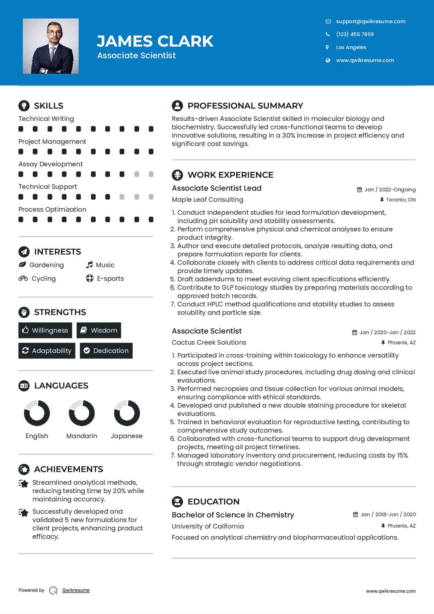 Associate Scientist Lead Resume Example