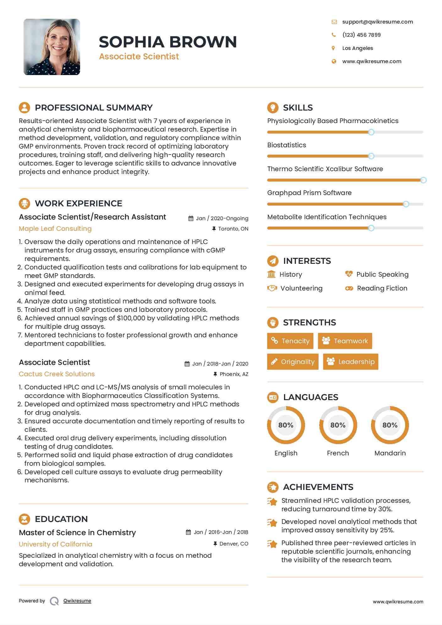 Associate Scientist/Research Assistant Resume Template