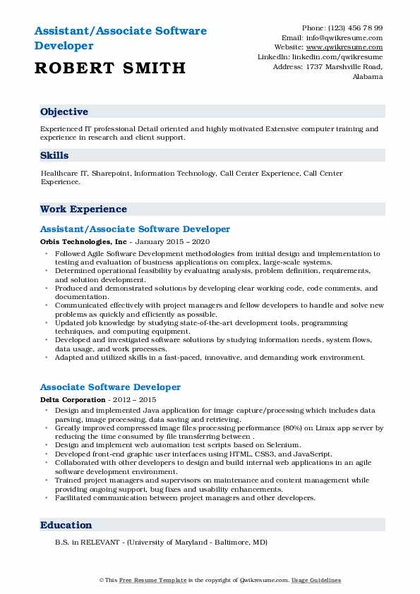 Associate Software Developer Resume Samples | QwikResume