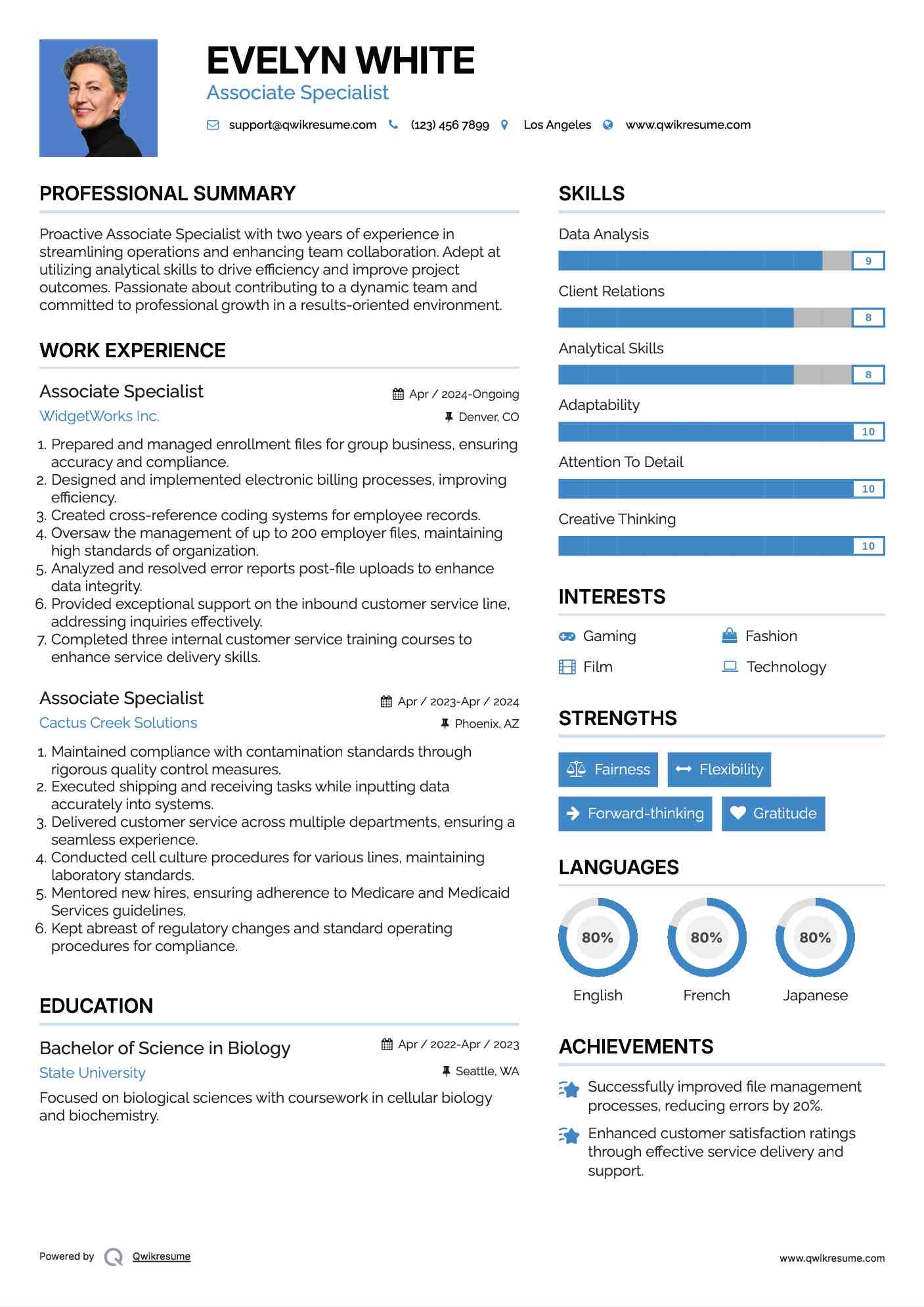 Associate Specialist Resume Example