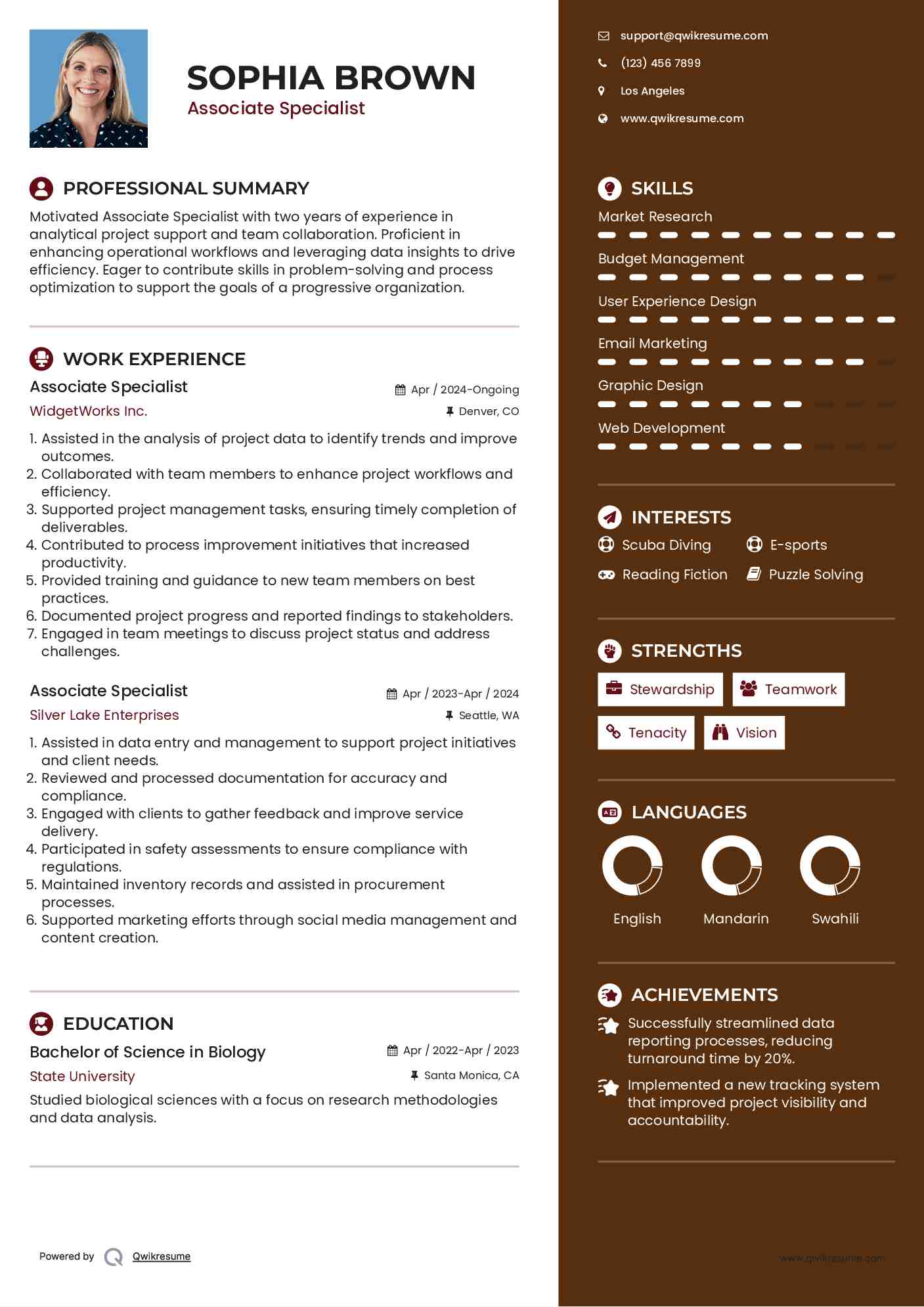 Associate Specialist Resume Template