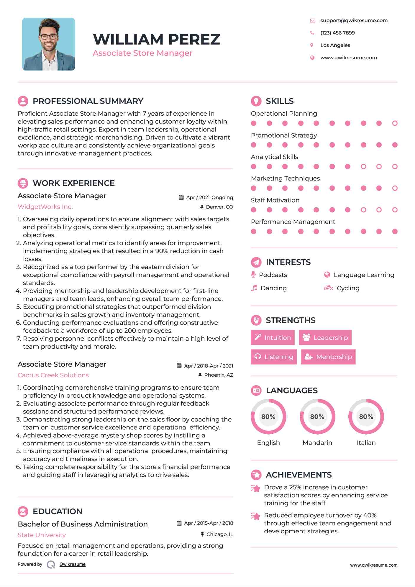 Associate Store Manager Resume Format