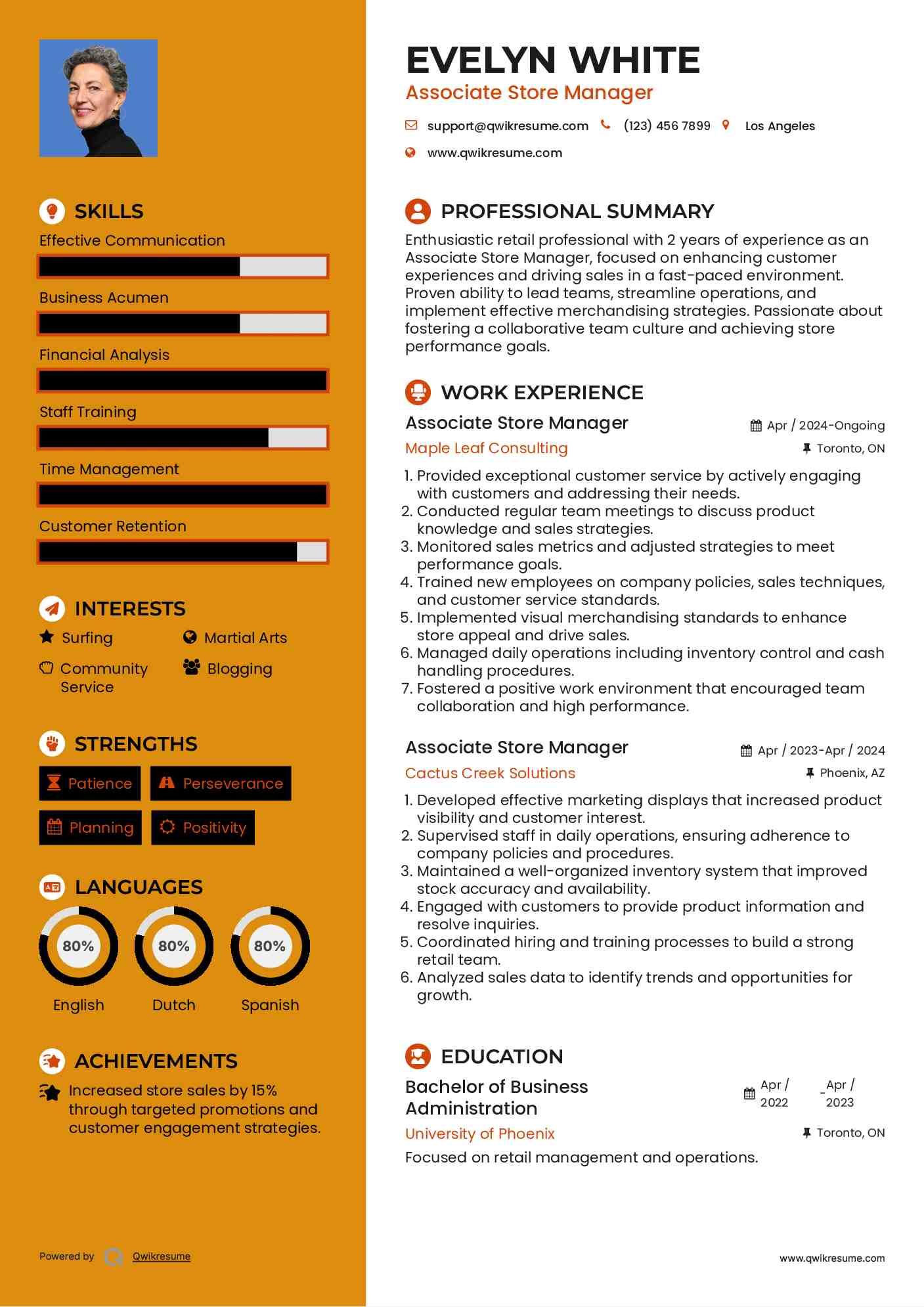 Associate Store Manager Resume Sample