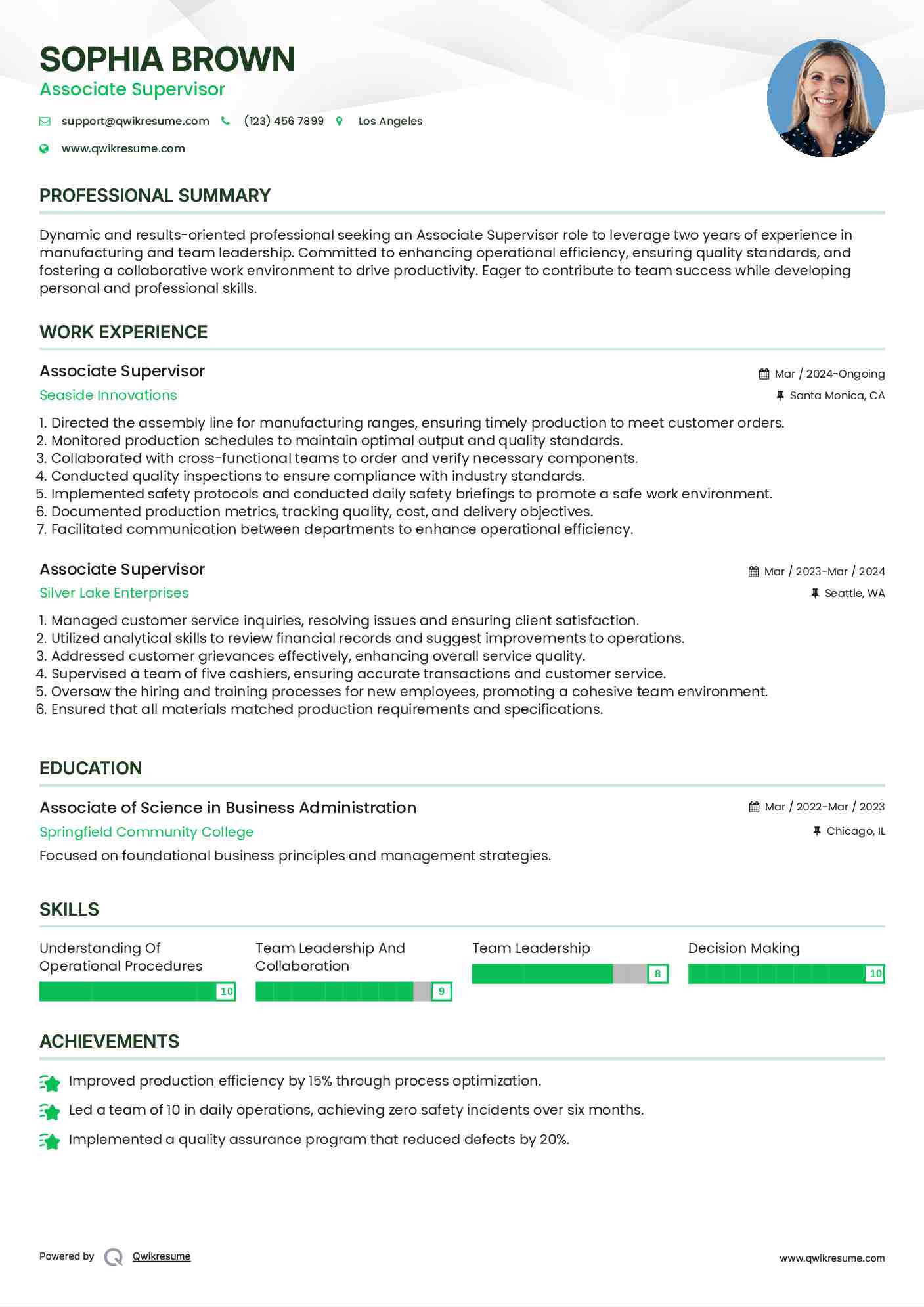 Associate Supervisor Resume Template