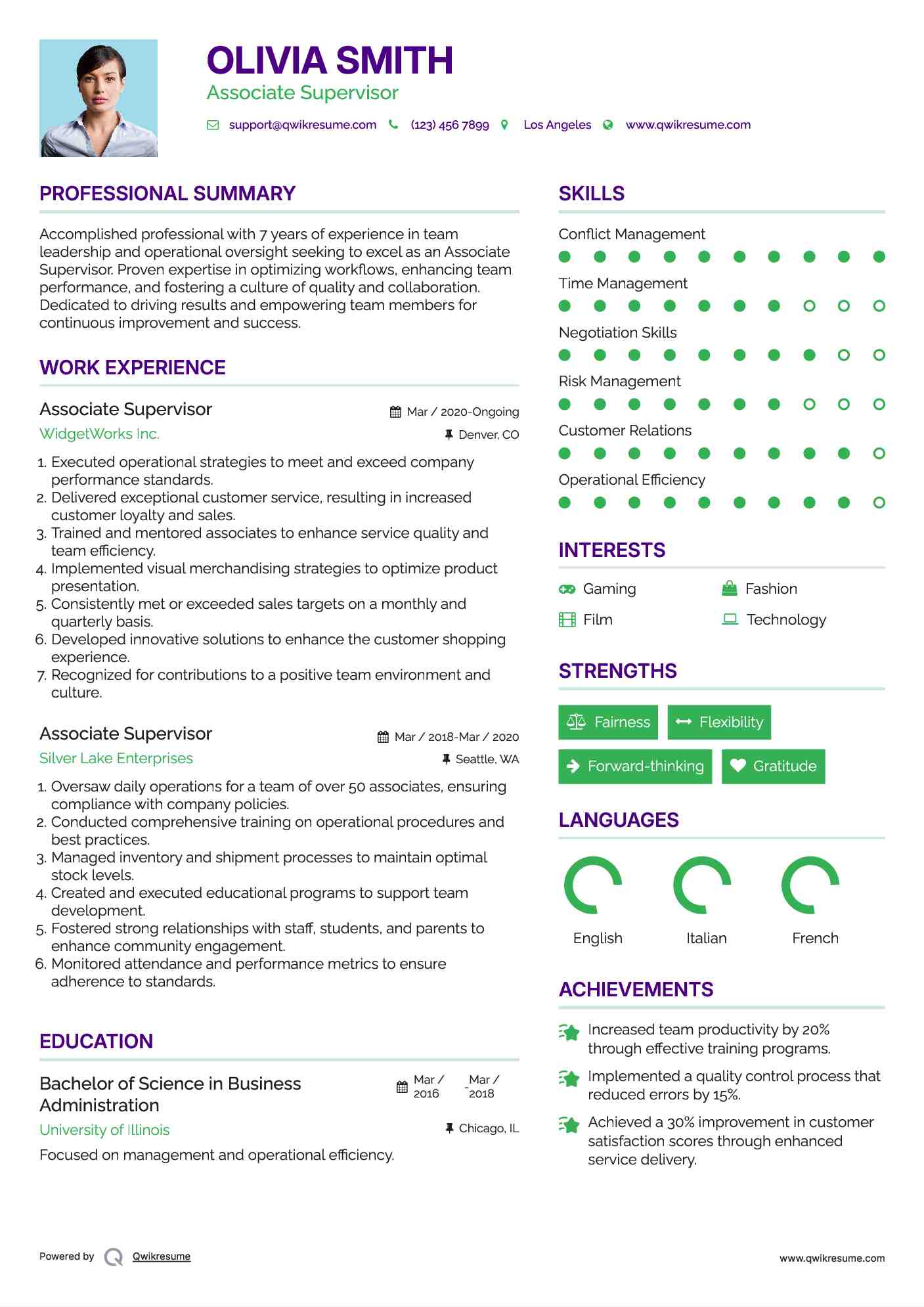 Associate Supervisor Resume Format