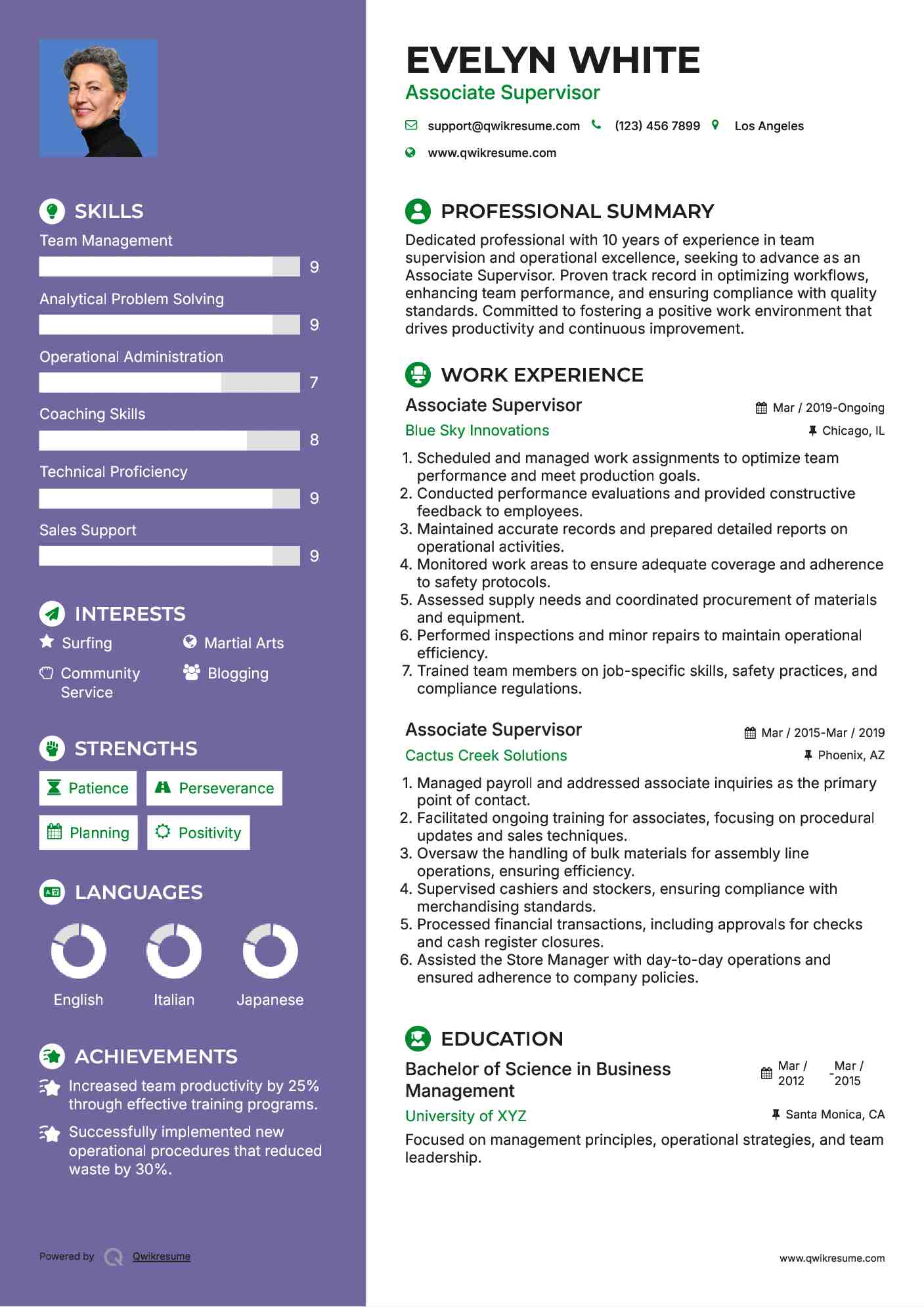 Associate Supervisor Resume Sample