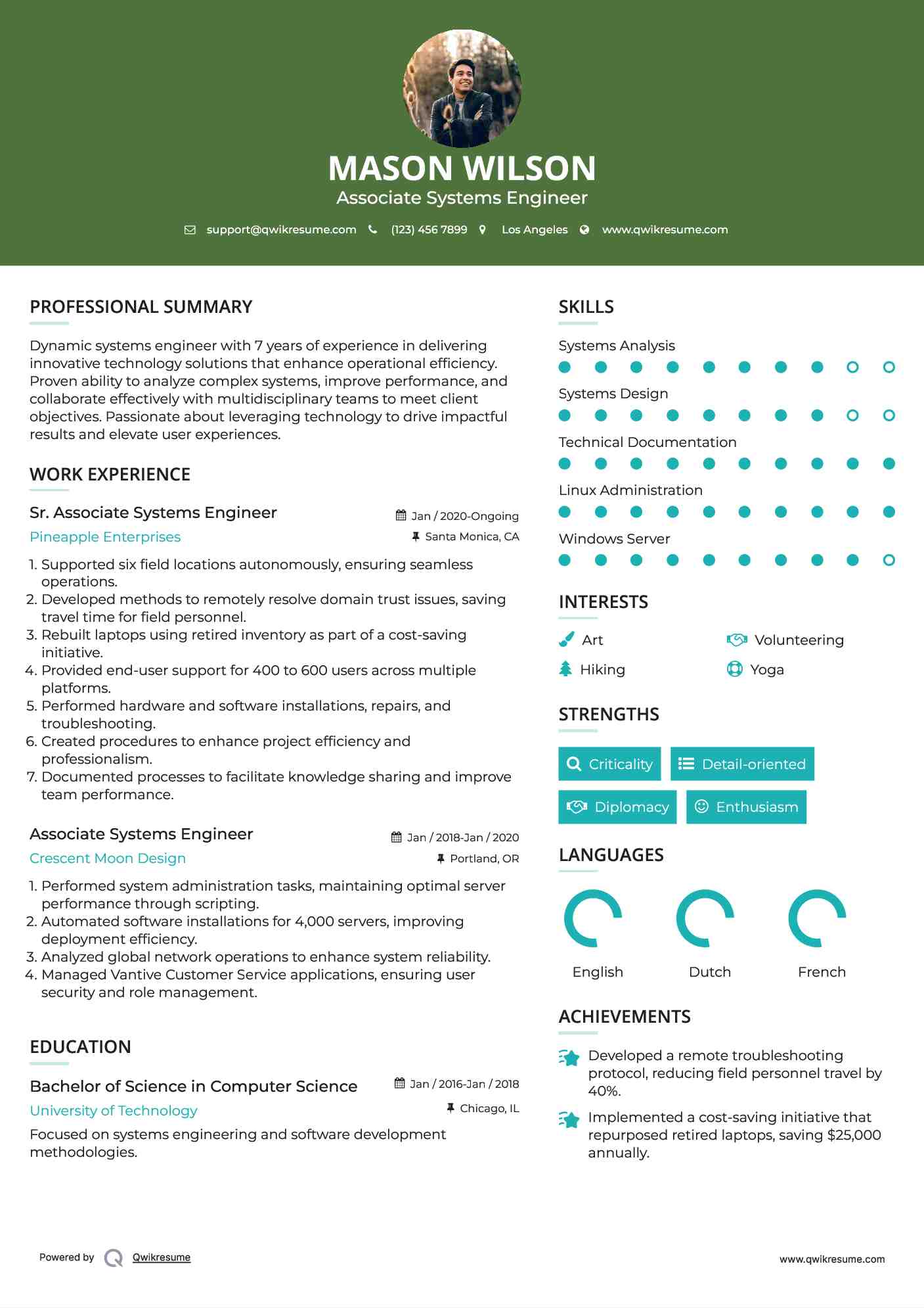 Sr. Associate Systems Engineer Resume Template