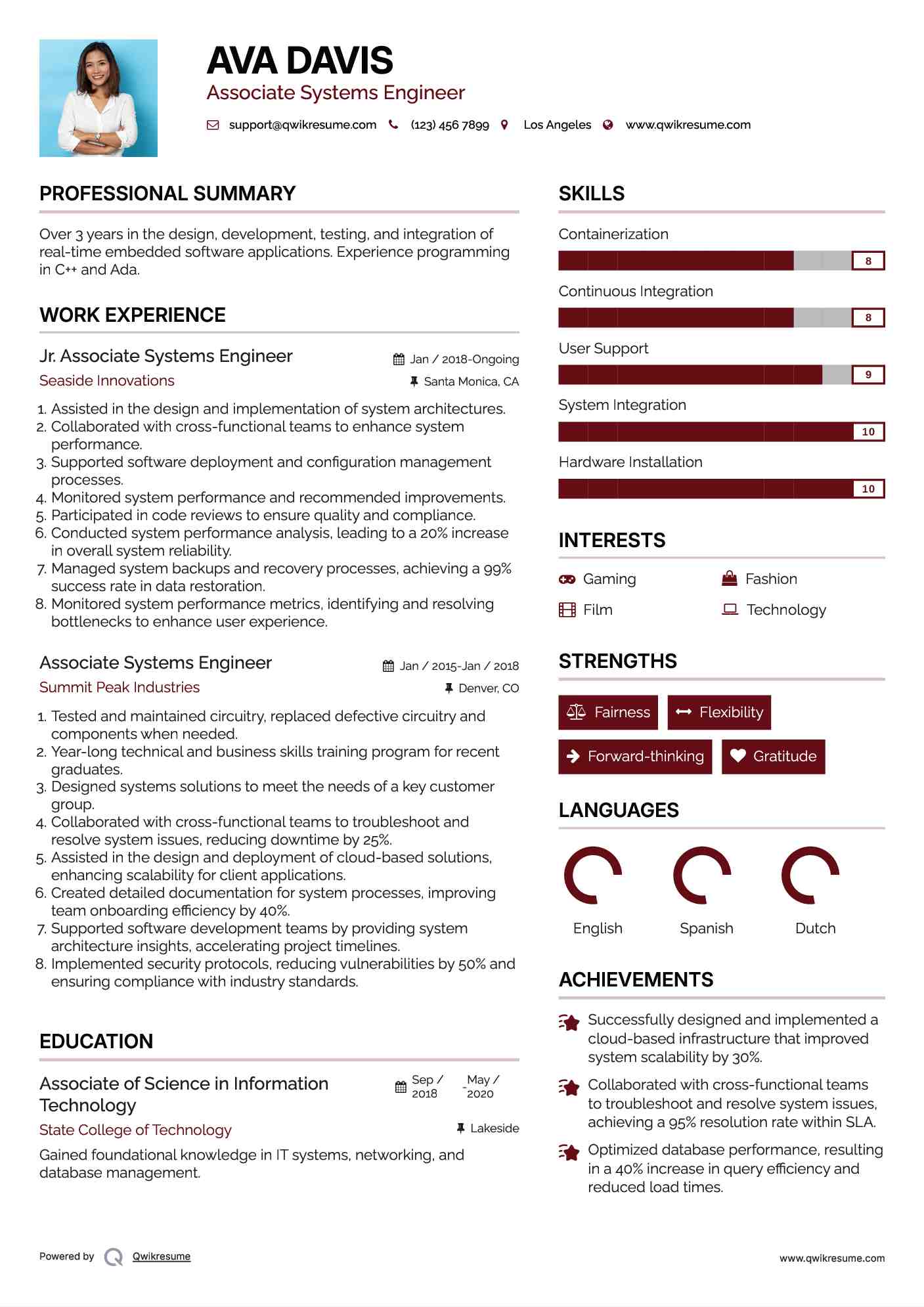 Jr. Associate Systems Engineer Resume Template