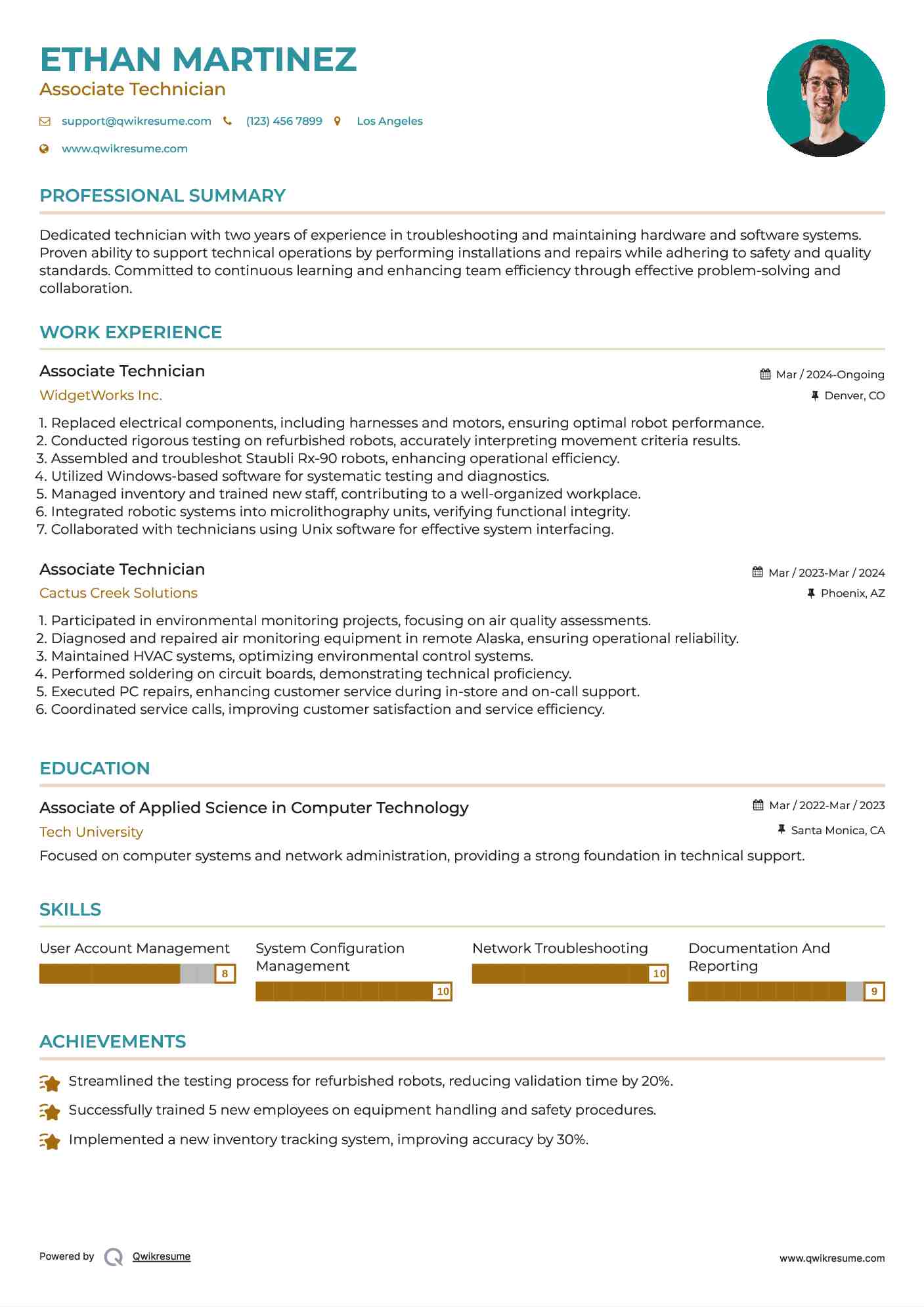 Associate Technician Resume Model