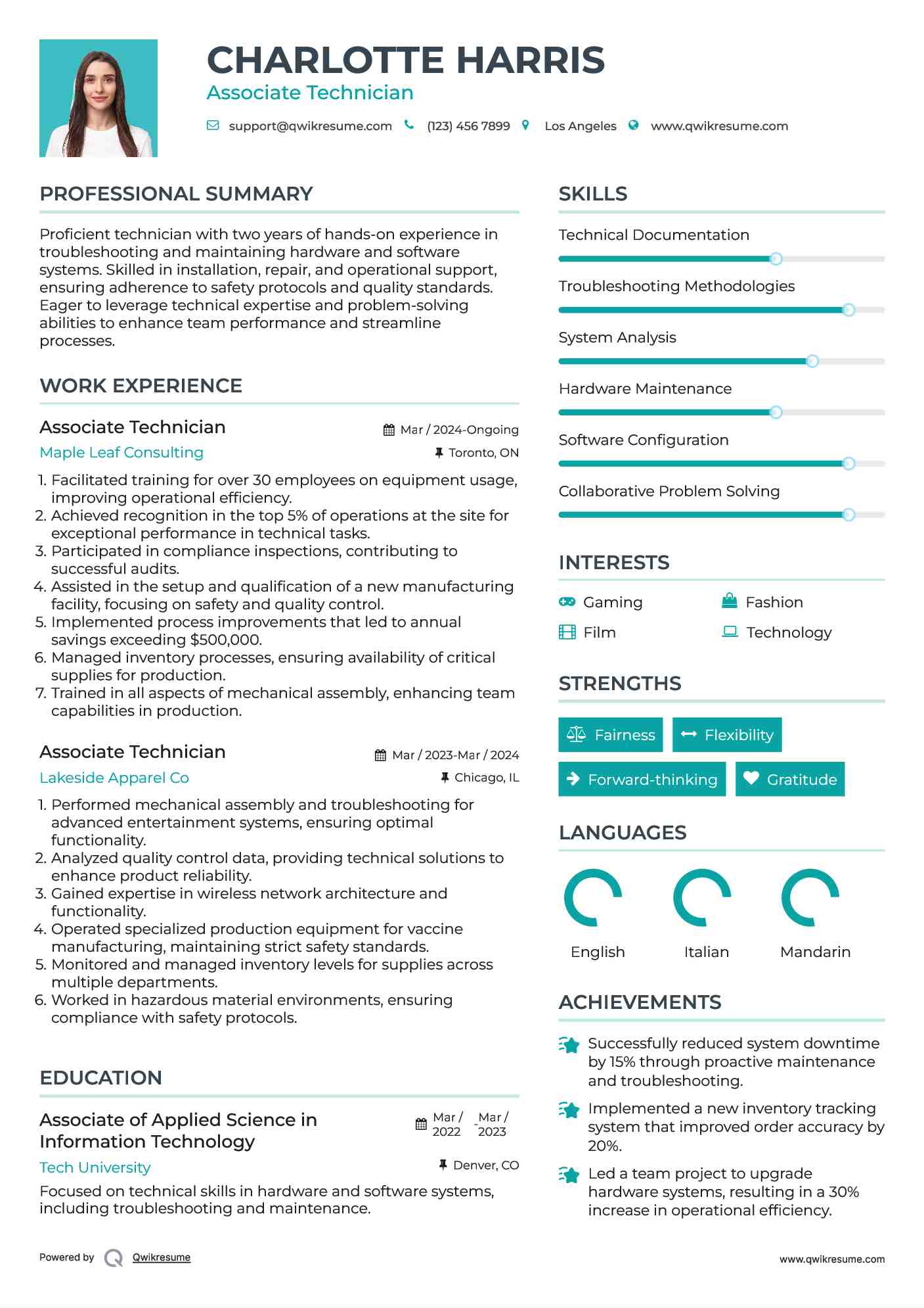 Associate Technician Resume Format