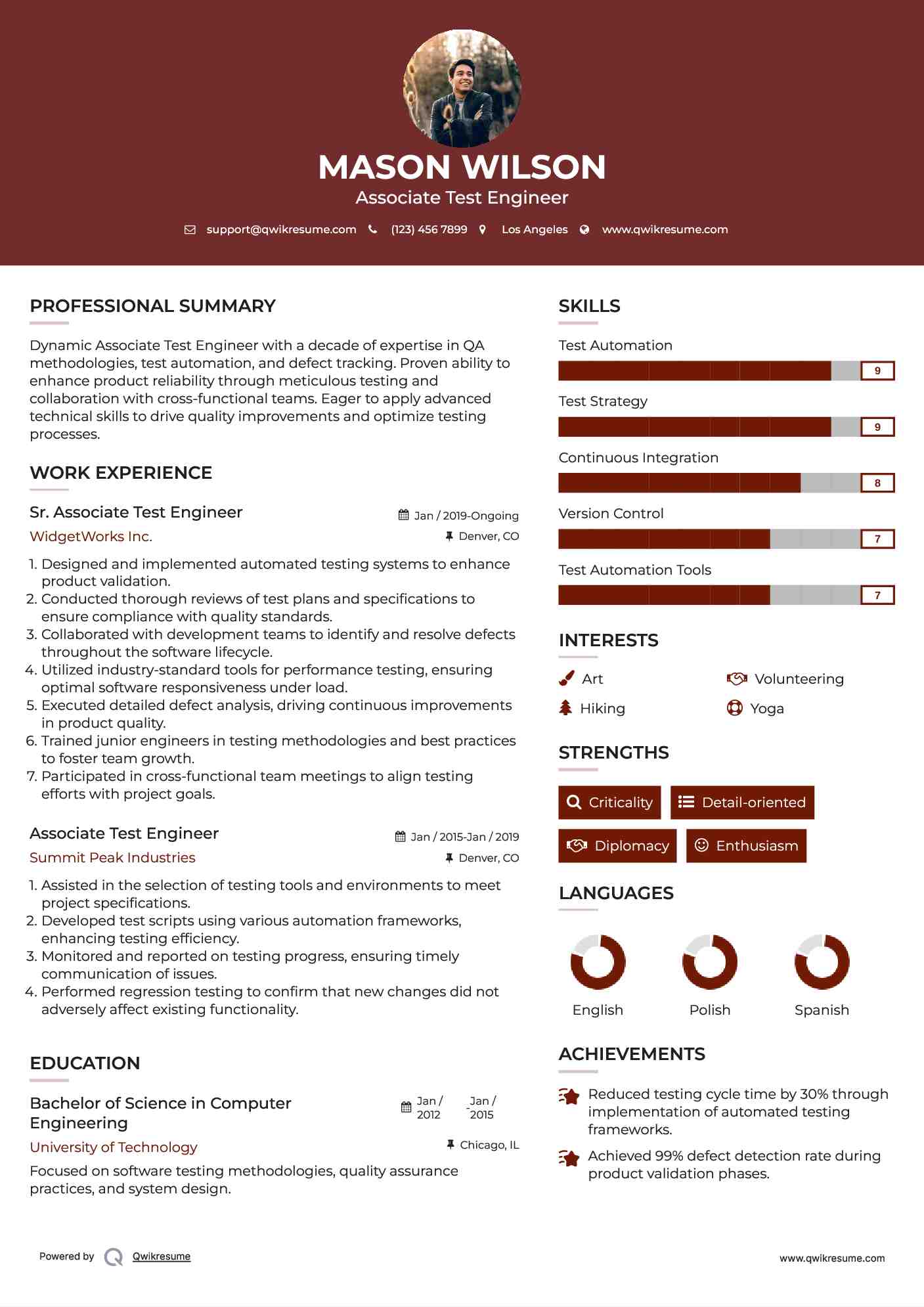 Sr. Associate Test Engineer Resume Model