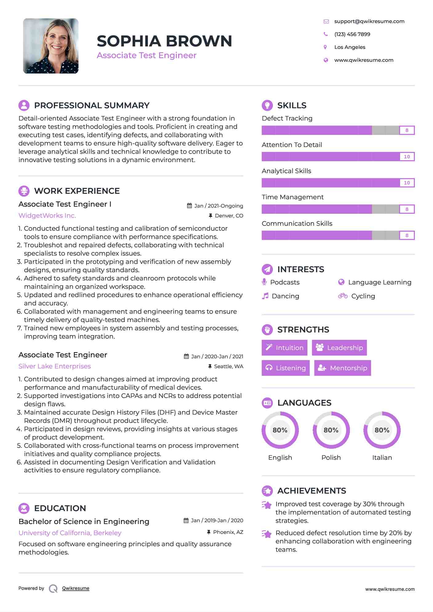 Associate Test Engineer I Resume Template