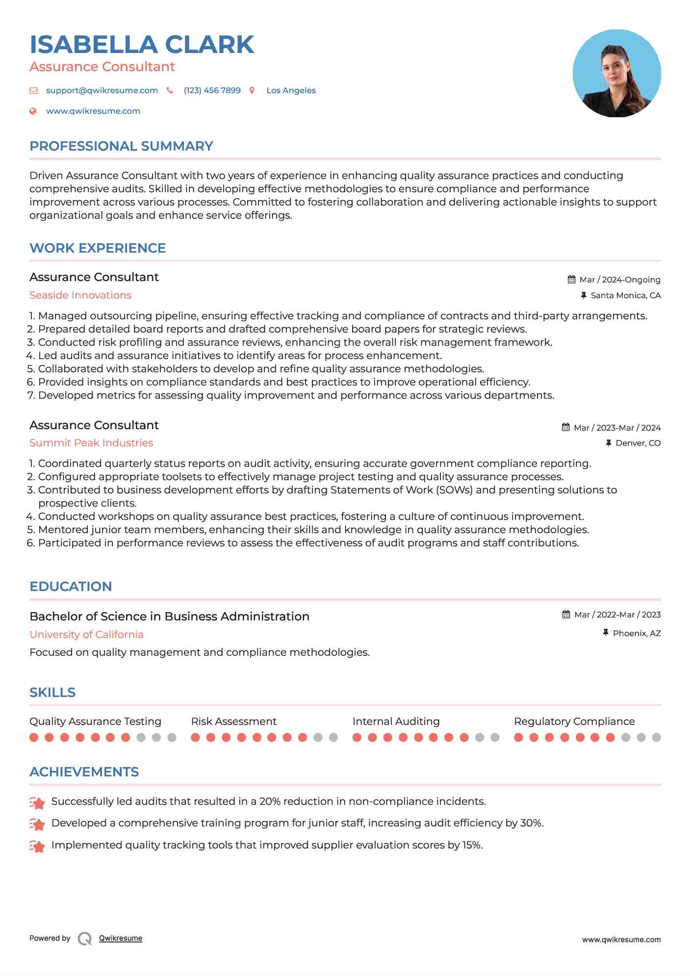Assurance Consultant Resume Format