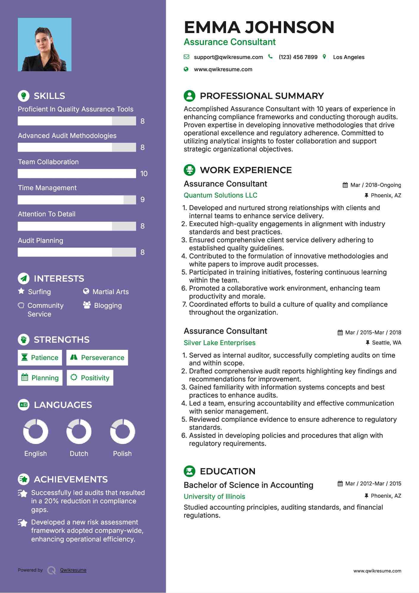 Assurance Consultant Resume Model