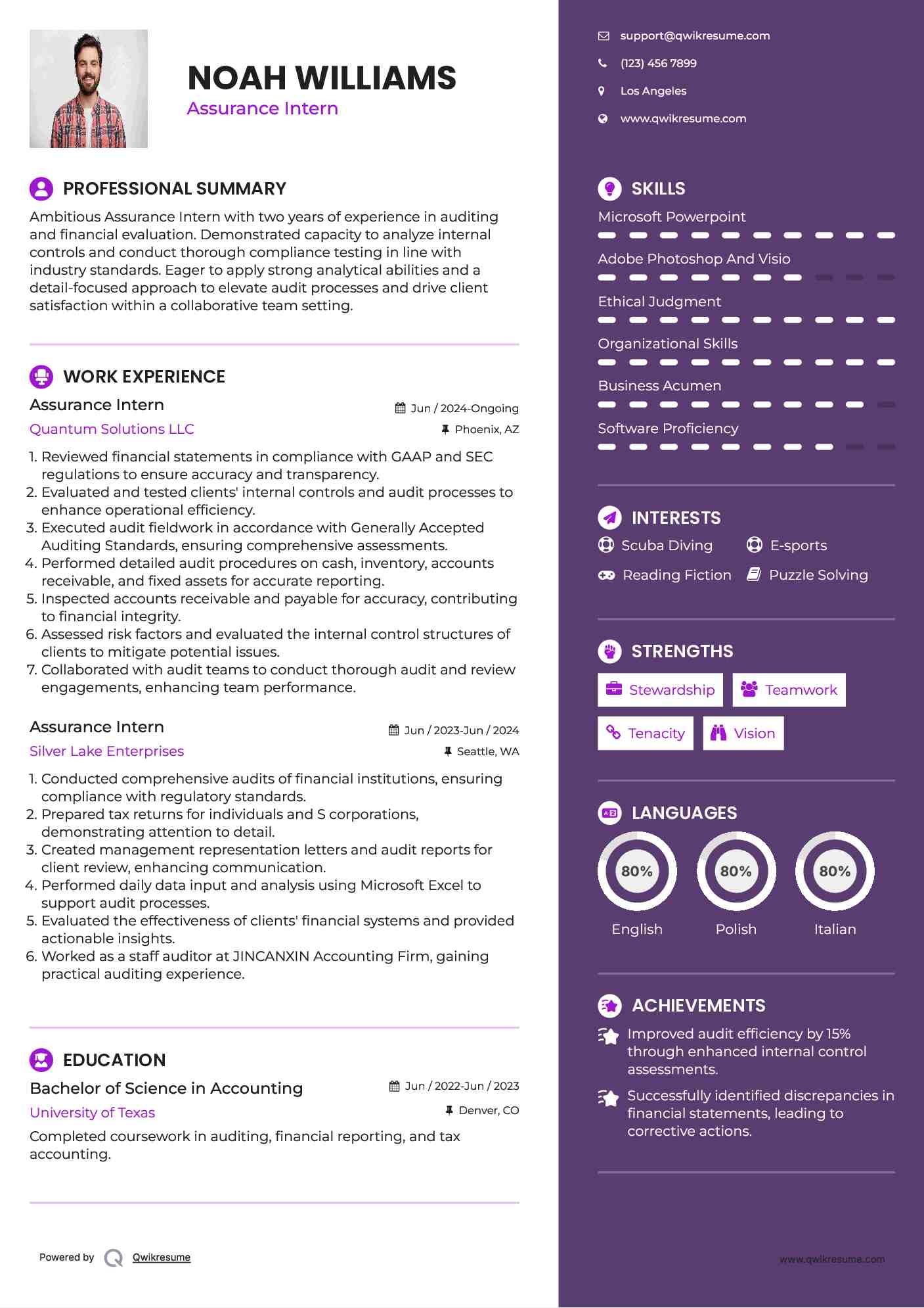 Assurance Intern Resume Format