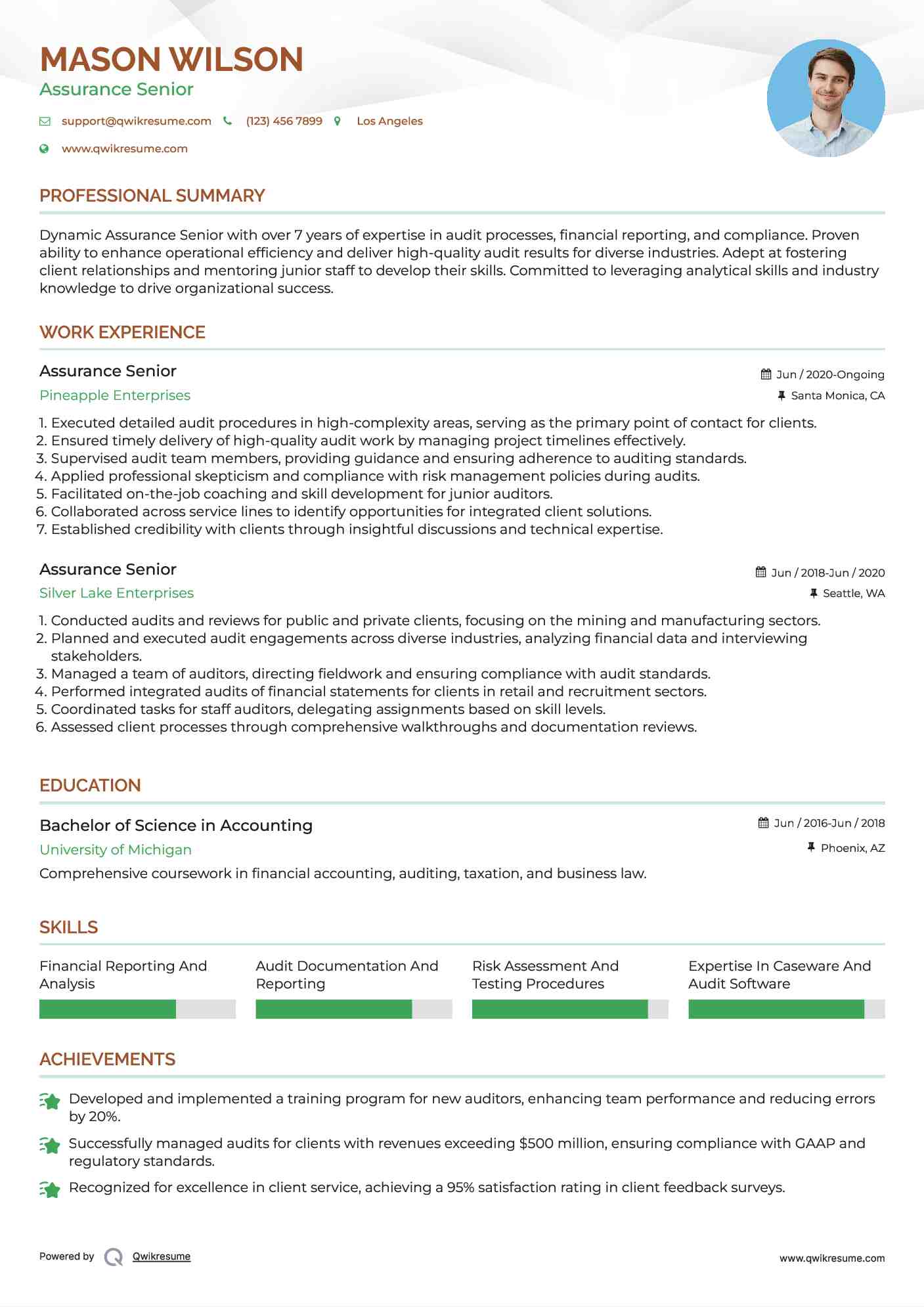 Assurance Senior Resume Model
