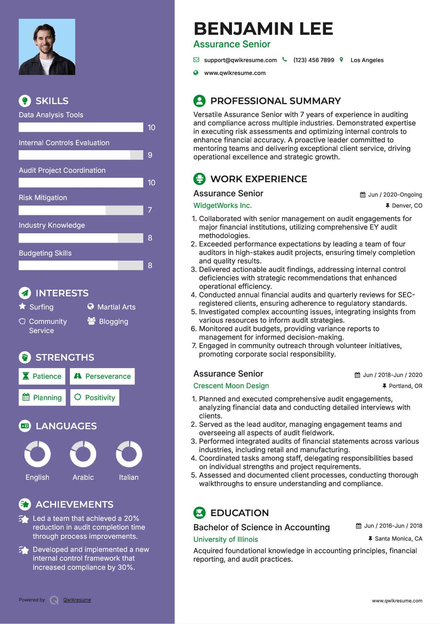 Assurance Senior Resume Example
