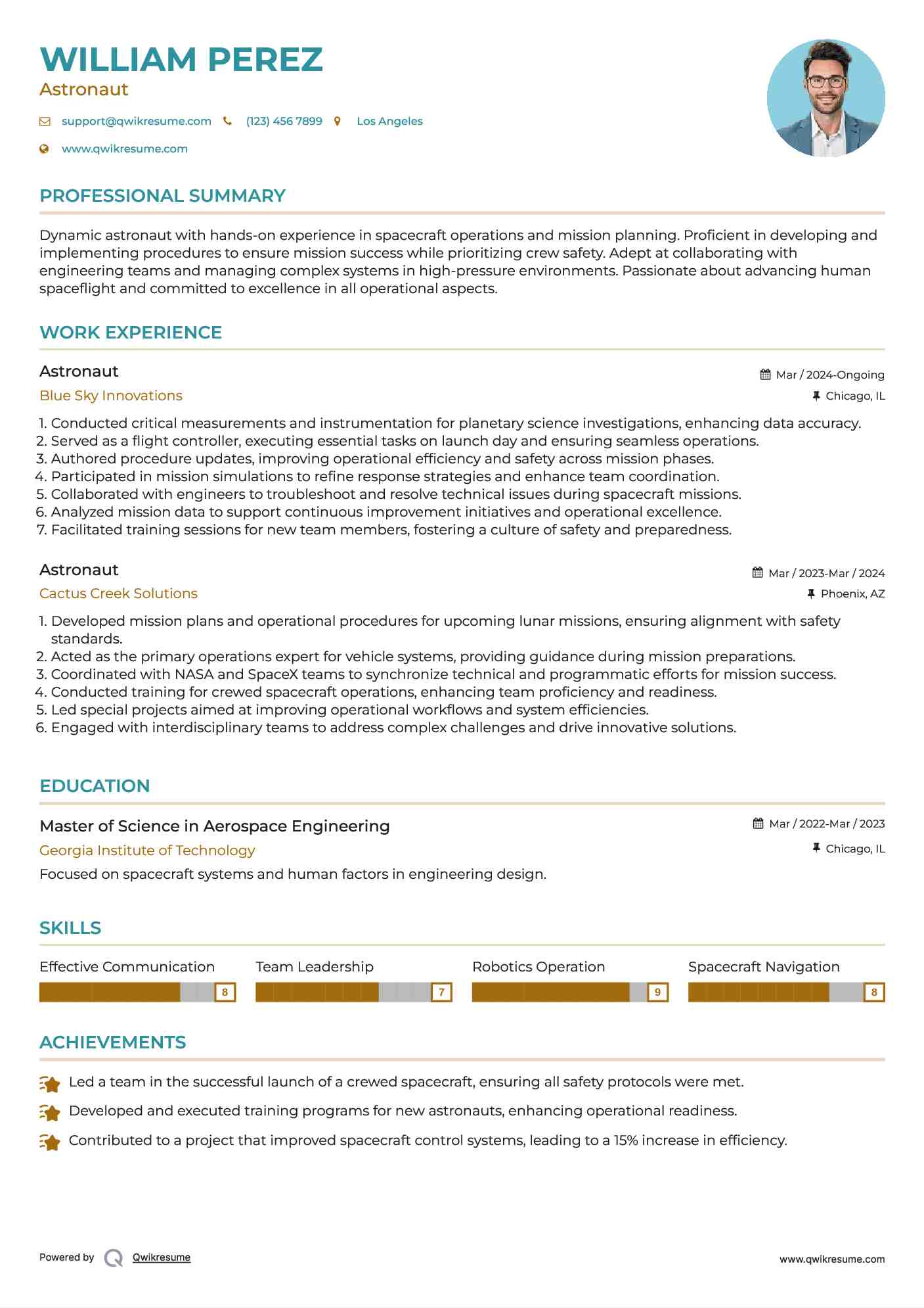 Astronaut Resume Format