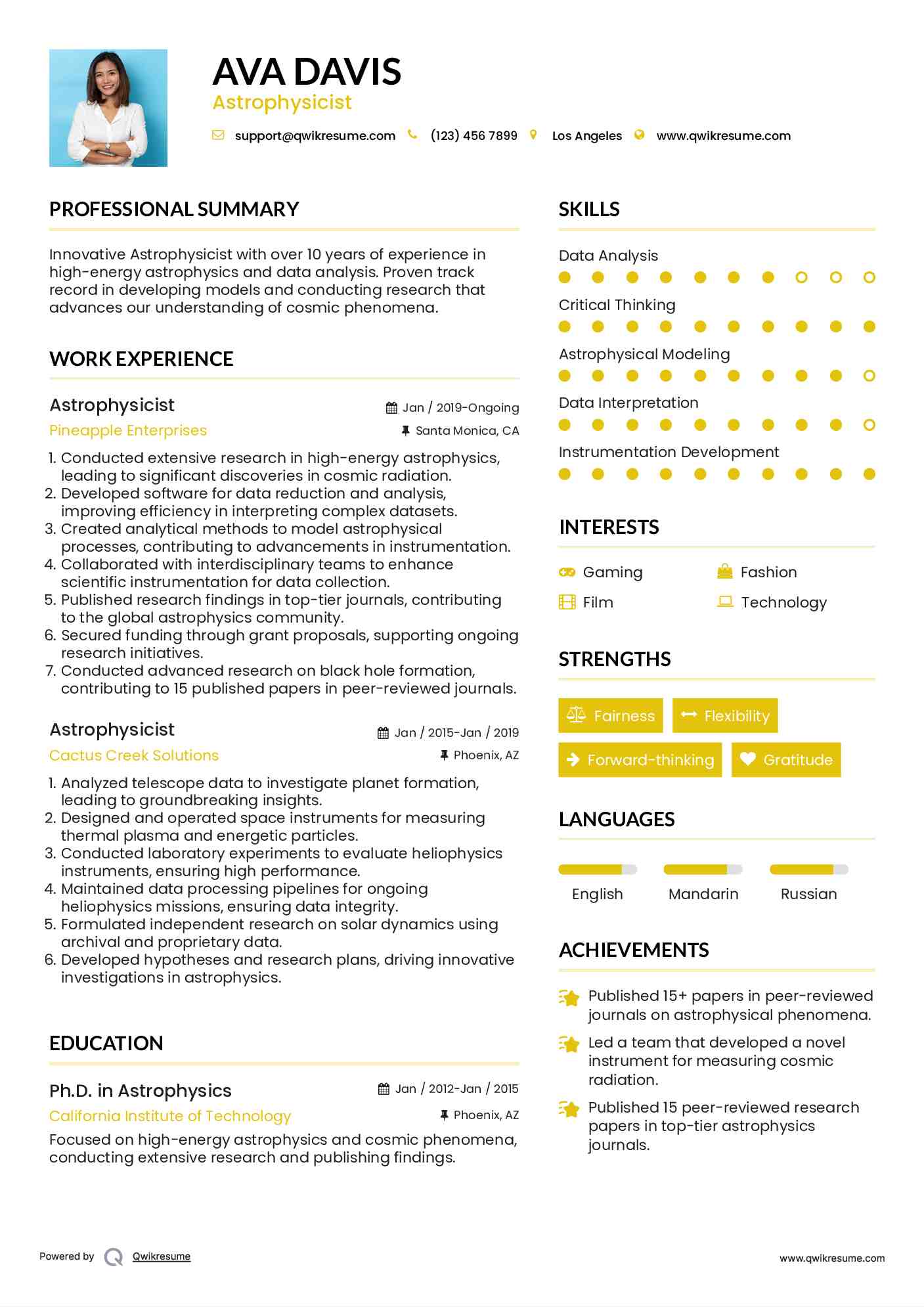 Astrophysicist Resume Sample